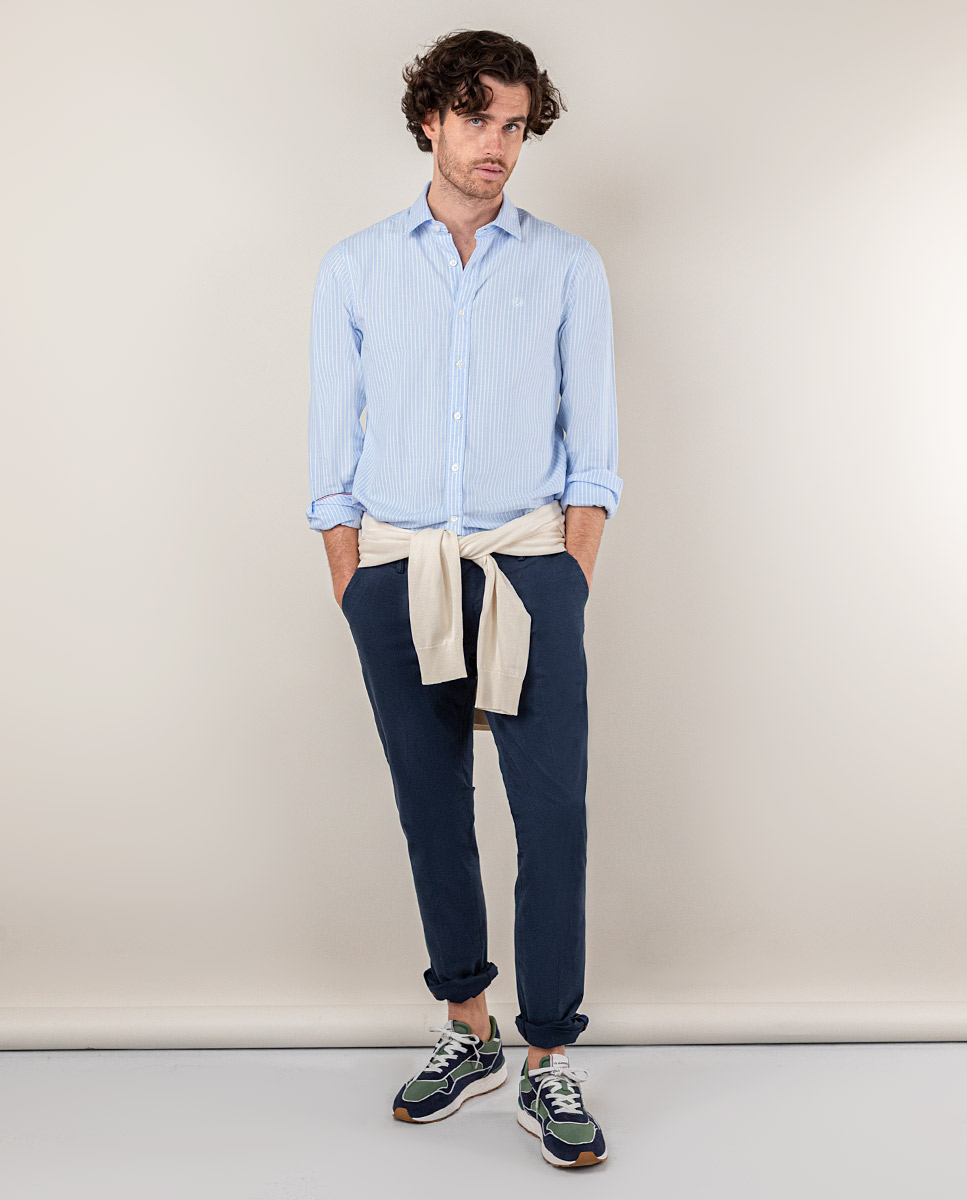 Camisa Pin Point Raya Butcher Oxford Celeste