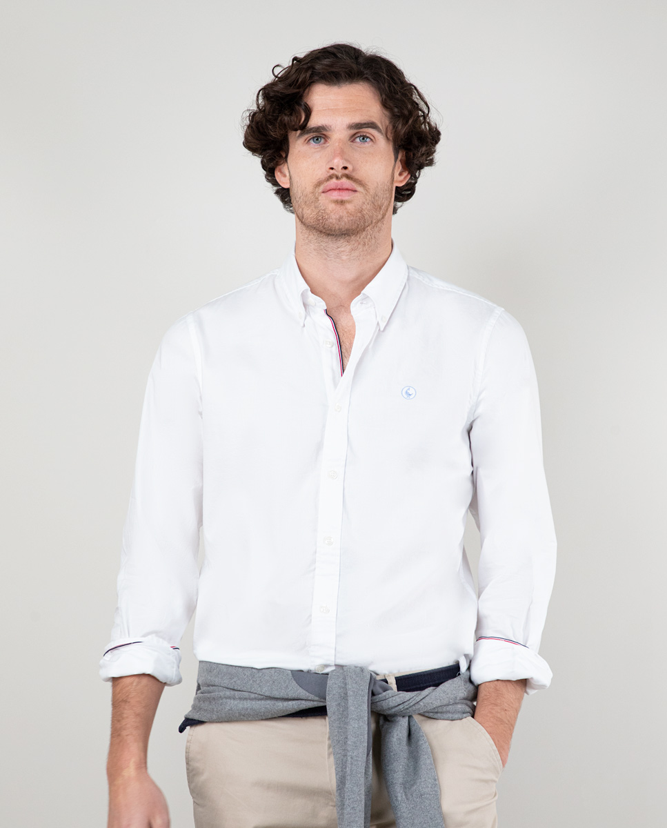 White Pinpoint Oxford Shirt W Iconic Flag