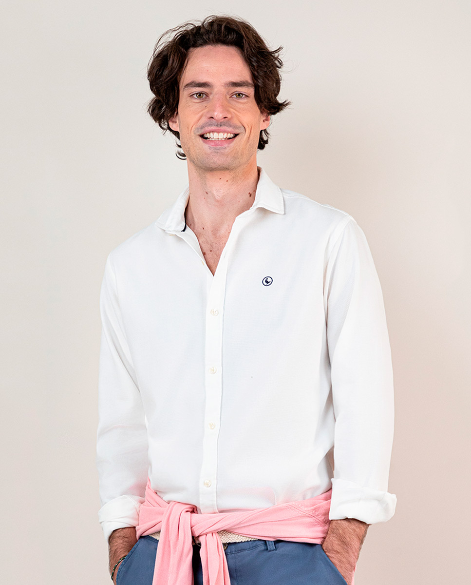 Garment Dyed White Textured Weave Shirt