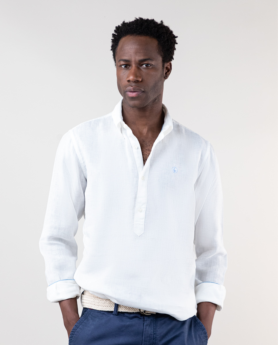 White Linen Popover Shirt
