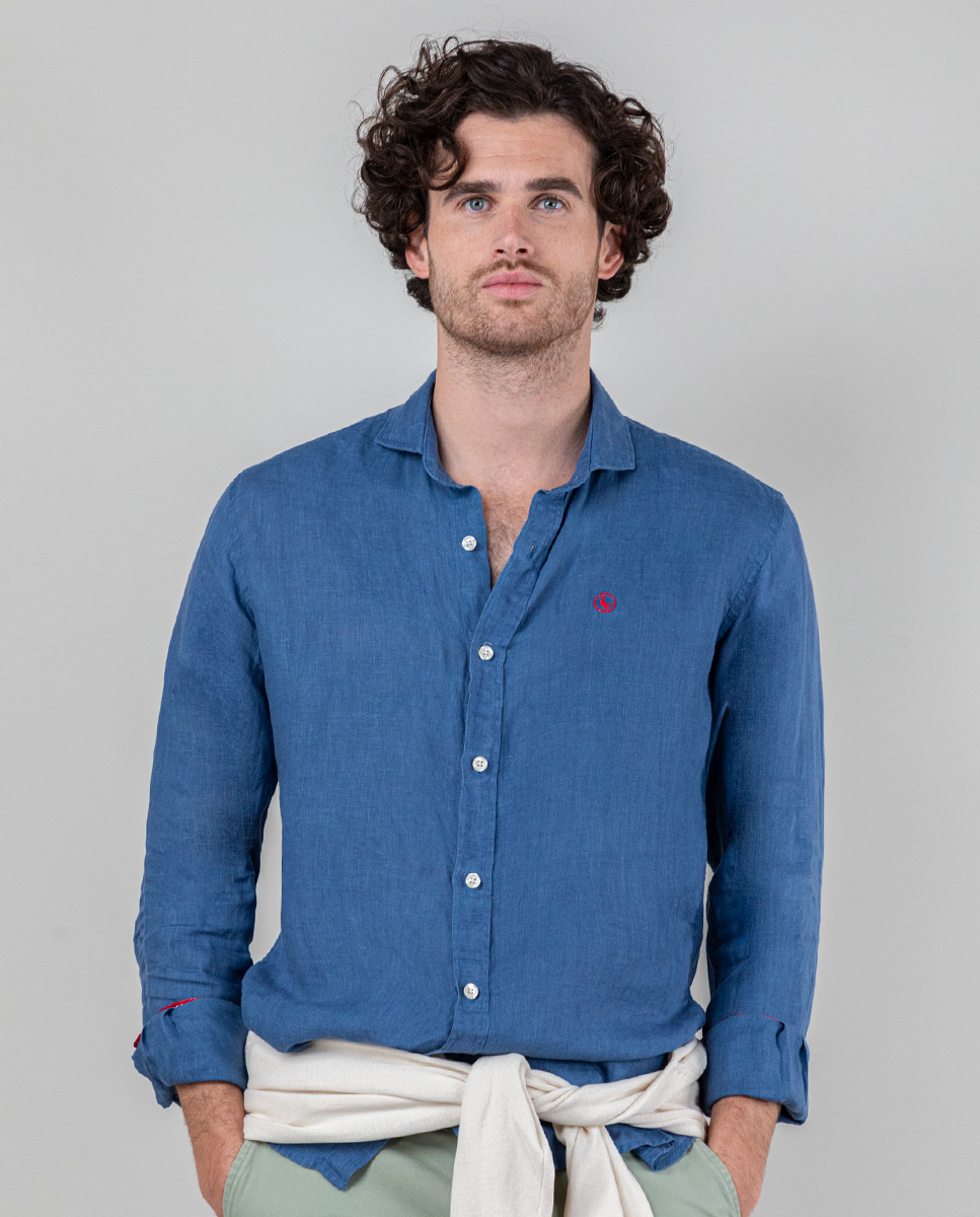 Navy Garment Dyed Linen Shirt