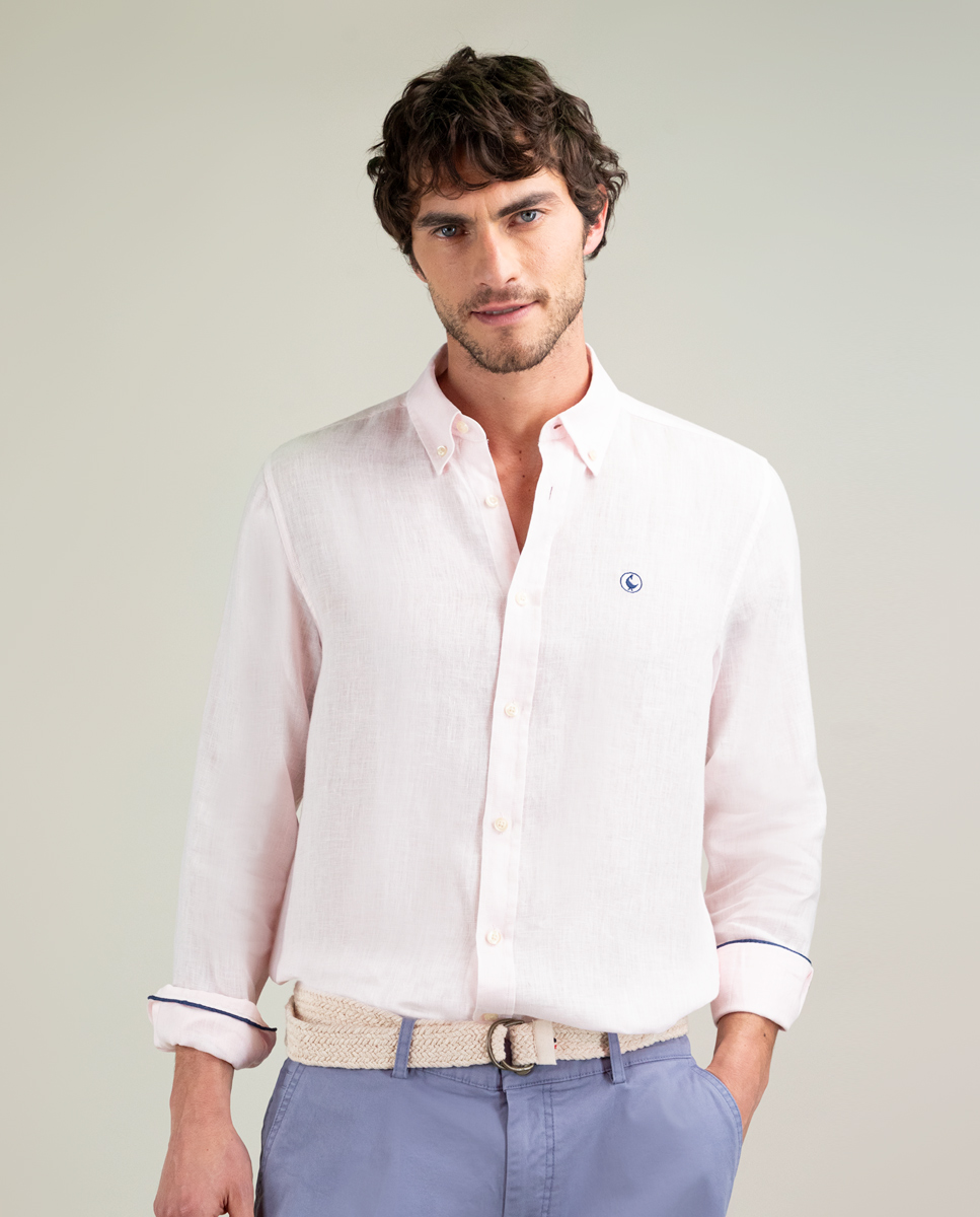 Camisa Lino Garment Dyed Rosa