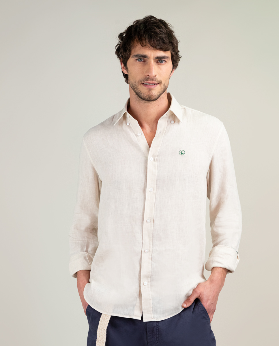 Camisa Lino Garment Dyed Beige