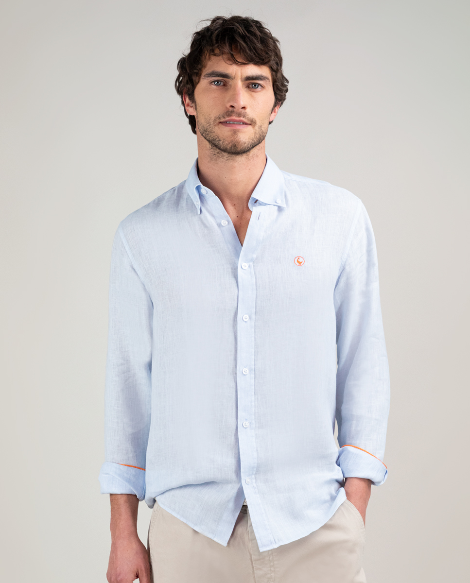 Camisa Lino Garment Dyed Celeste