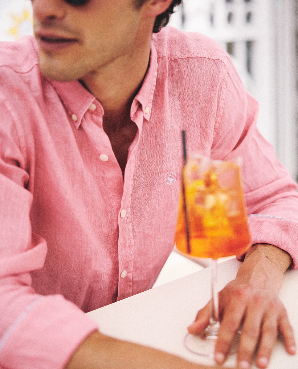 Camisa Lino Garment Dyed Coral