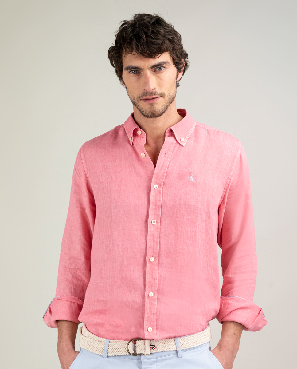 Coral Garment Dyed Linen Shirt