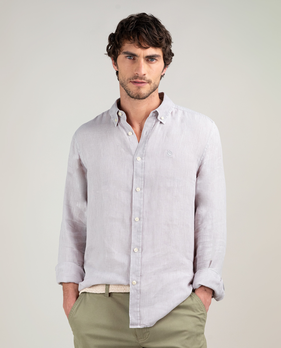 Grey Garment Dyed Linen Shirt