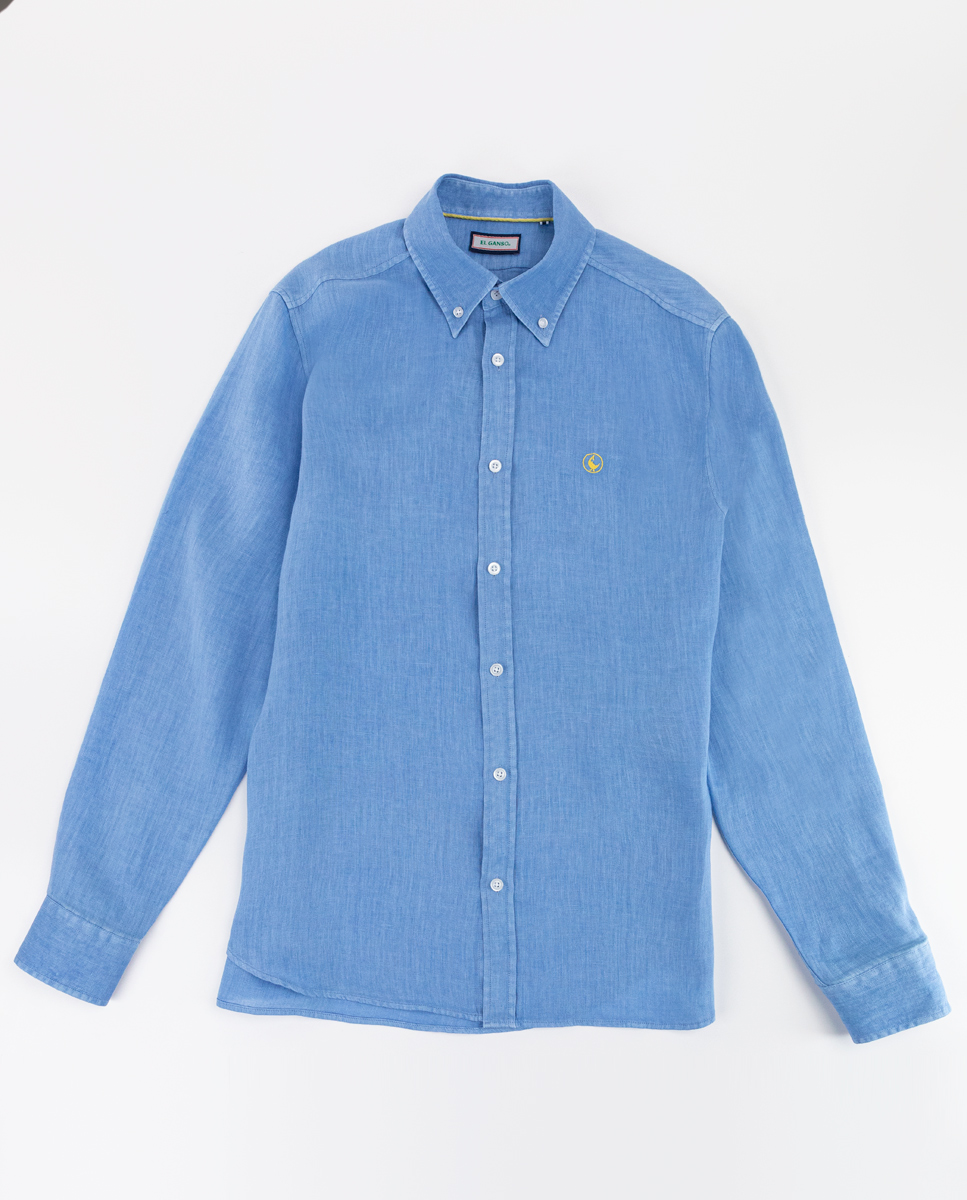 Blue Garment Dyed Linen Shirt