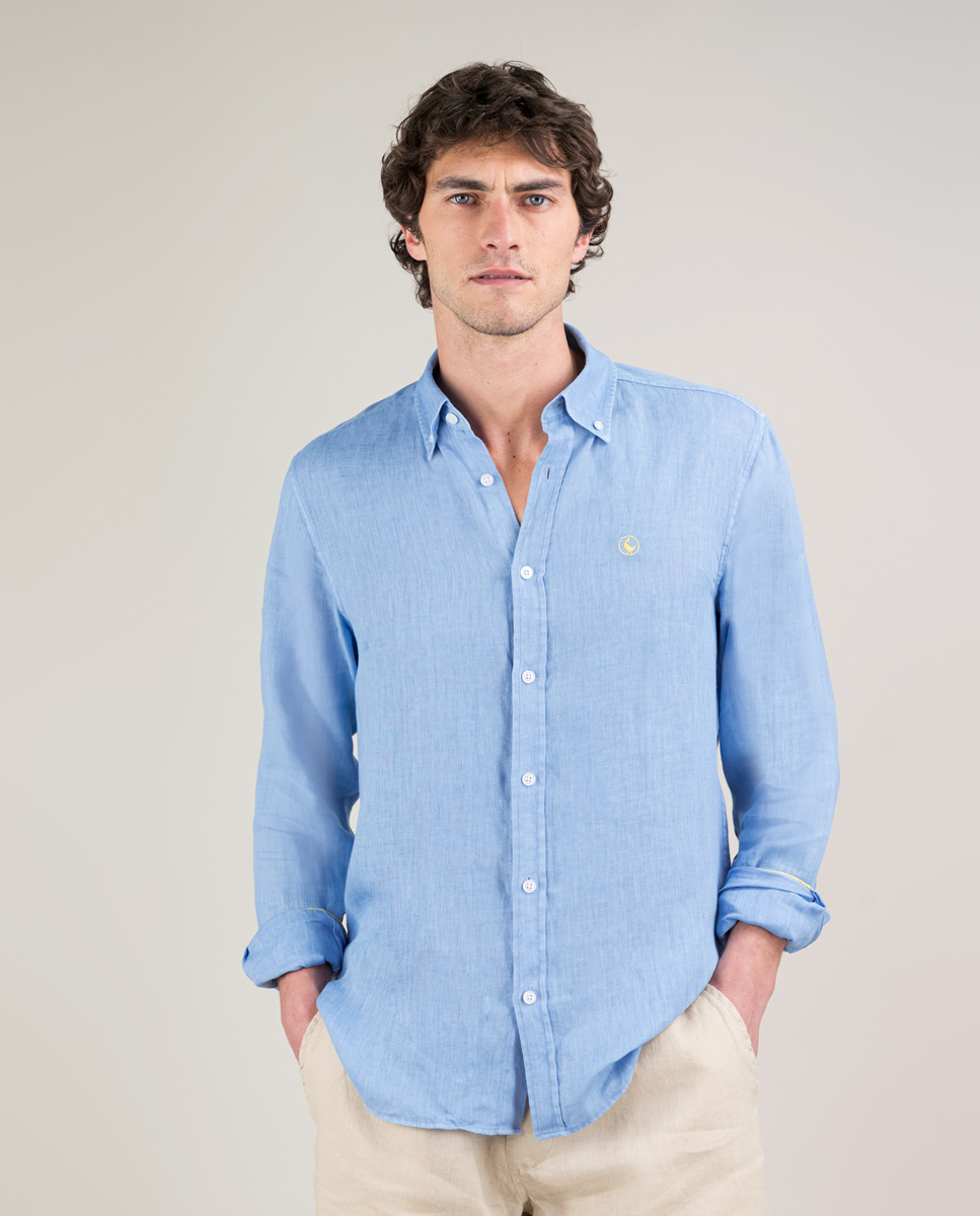 Camisa Lino Garment Dyed Azul