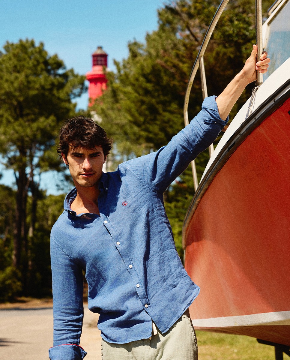 Camisa Lino Garment Dyed Marino