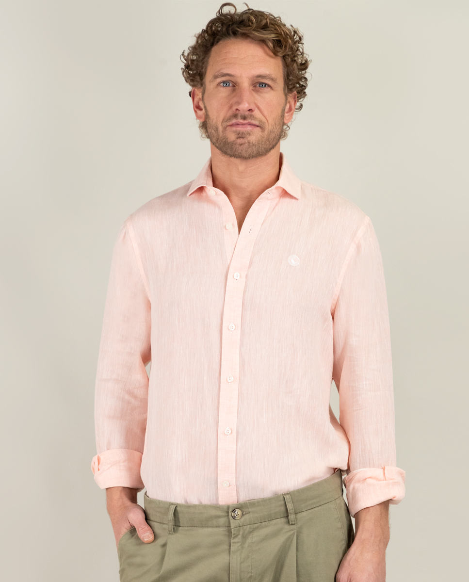 Camisa Lino Chambray Naranja