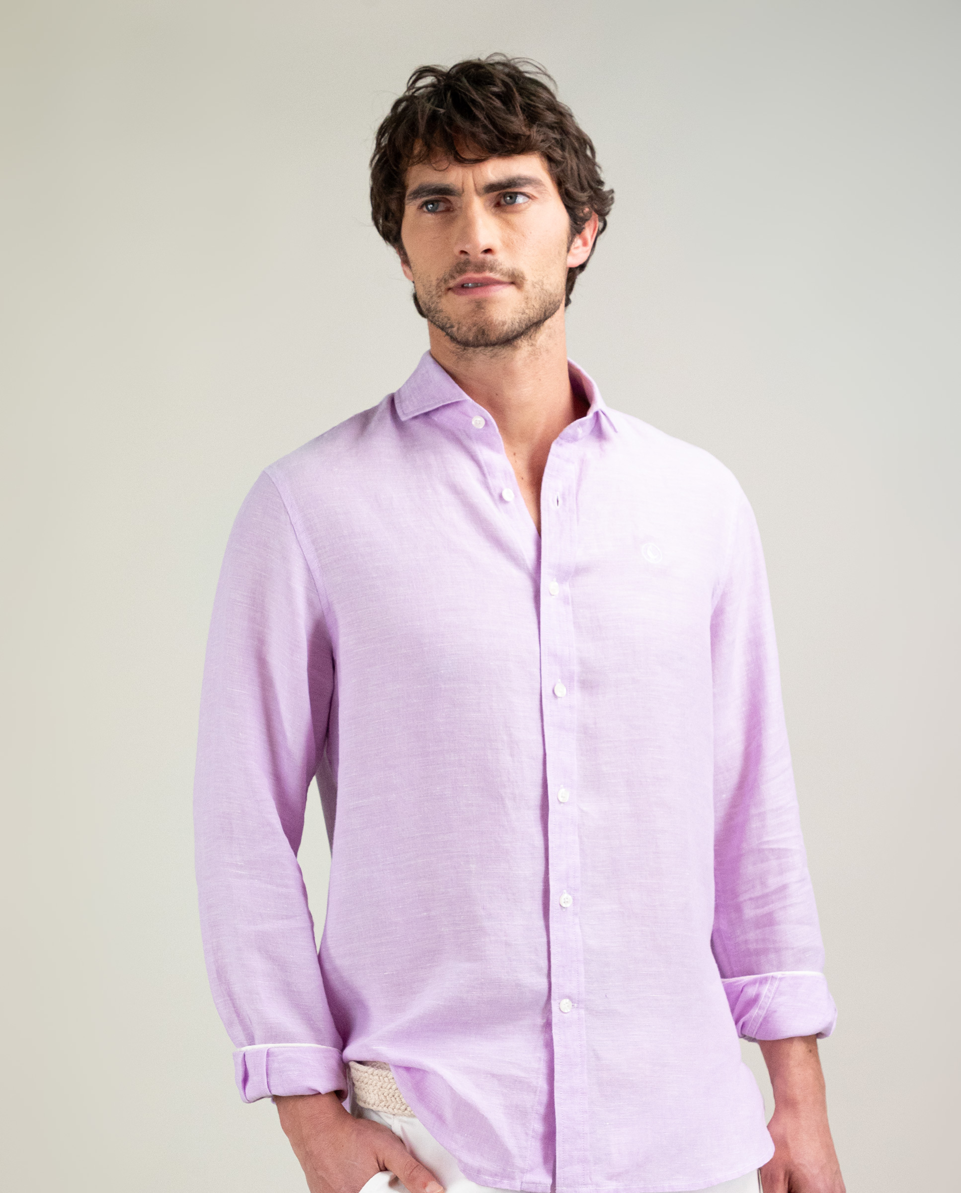 Camisa Lino Chambray Lavanda