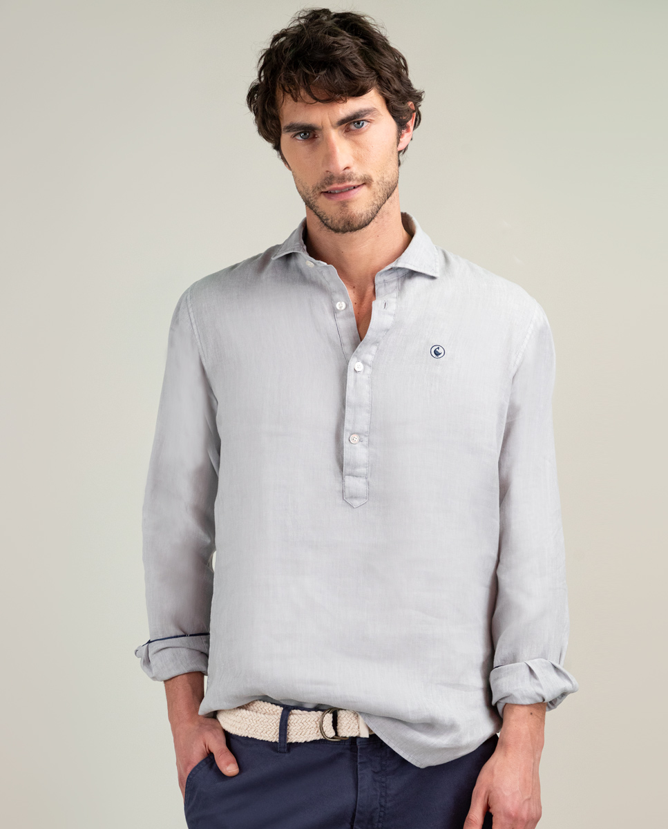 Camisa Polera Lino Gris