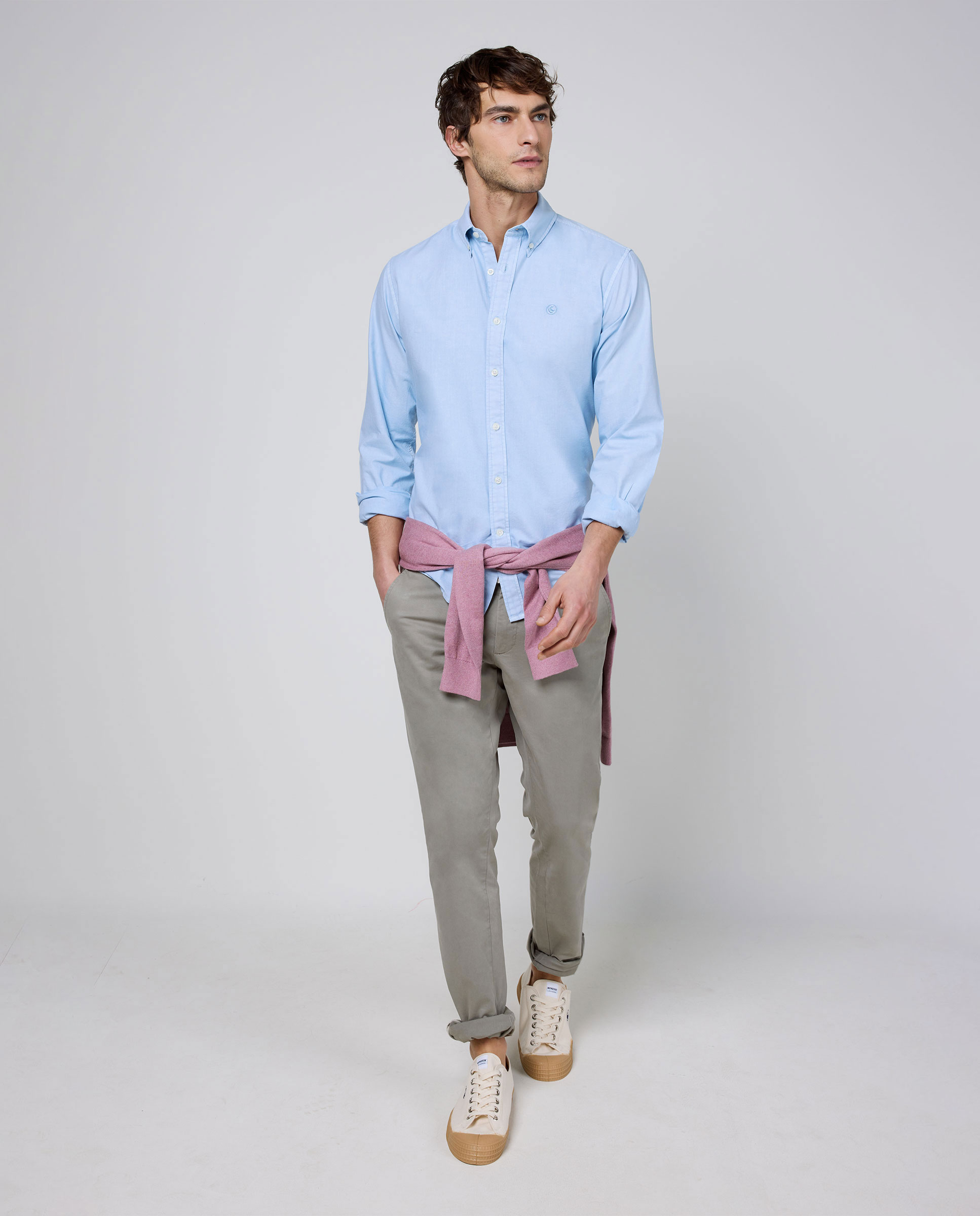Light Blue Cotton Shirt Garment Dyed Button Down