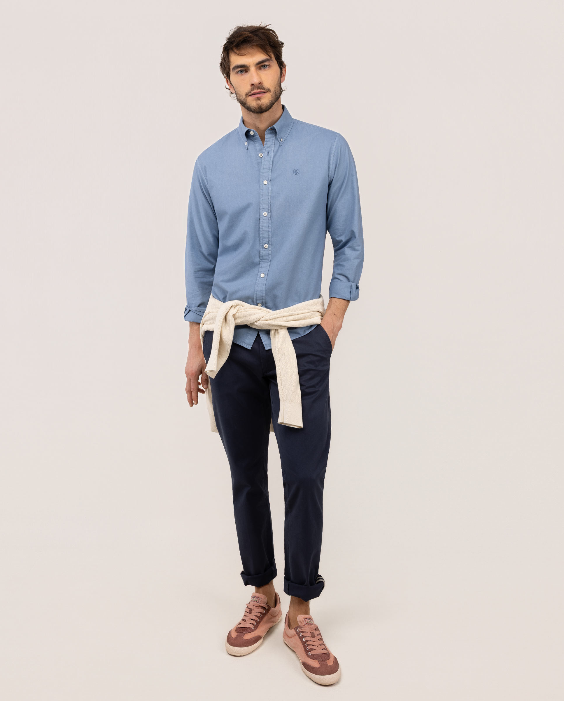 Blue Cotton Shirt Garment Dyed Button Down