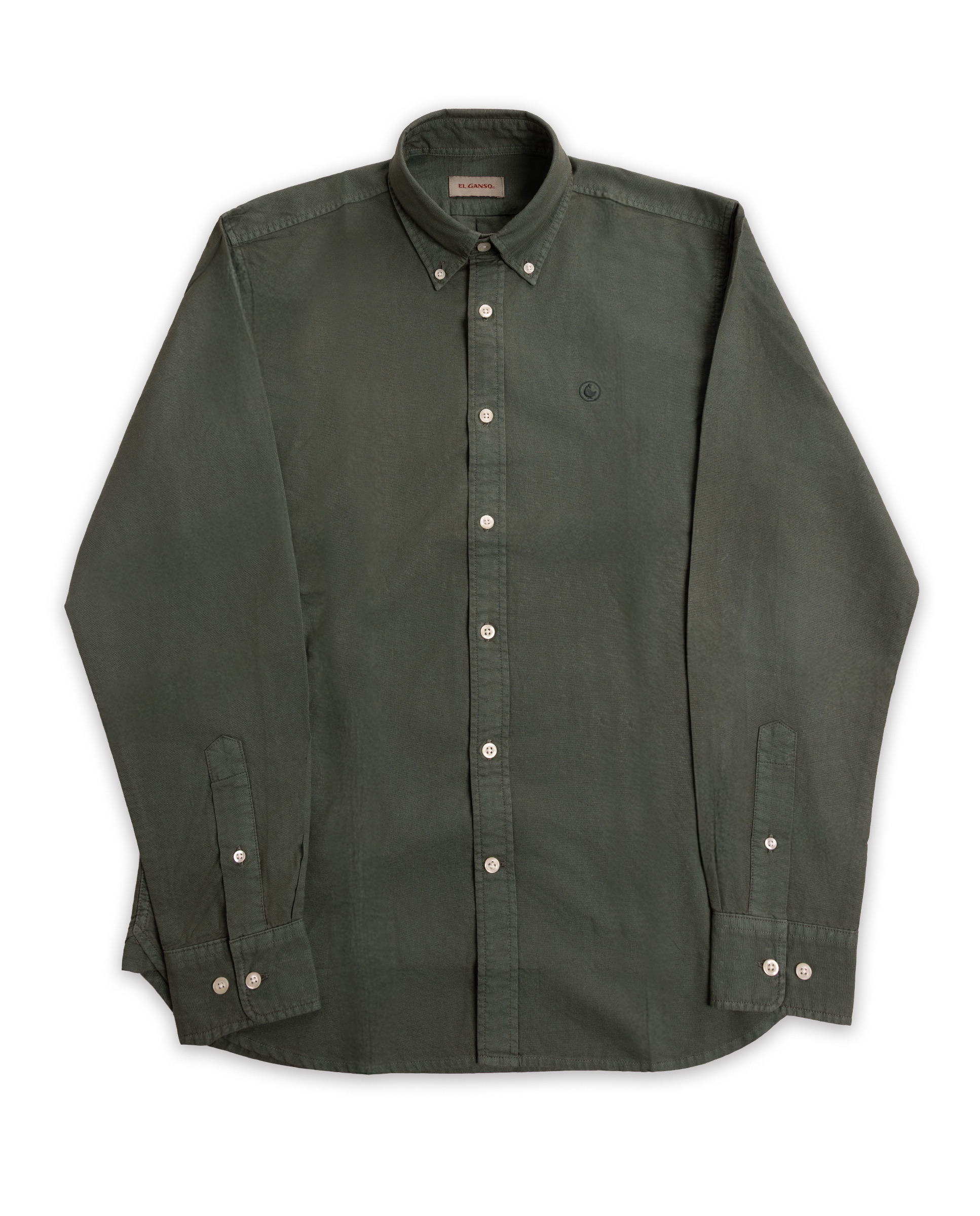 Camisa Algodón Garment Dyed Button Down Verde Oscuro