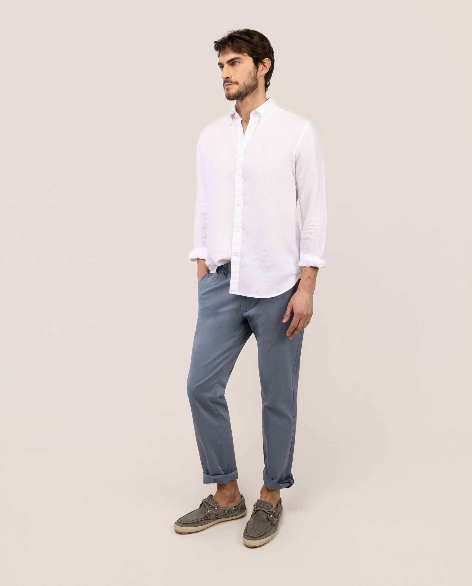 White Garment Dyed Button Down Linen Shirt