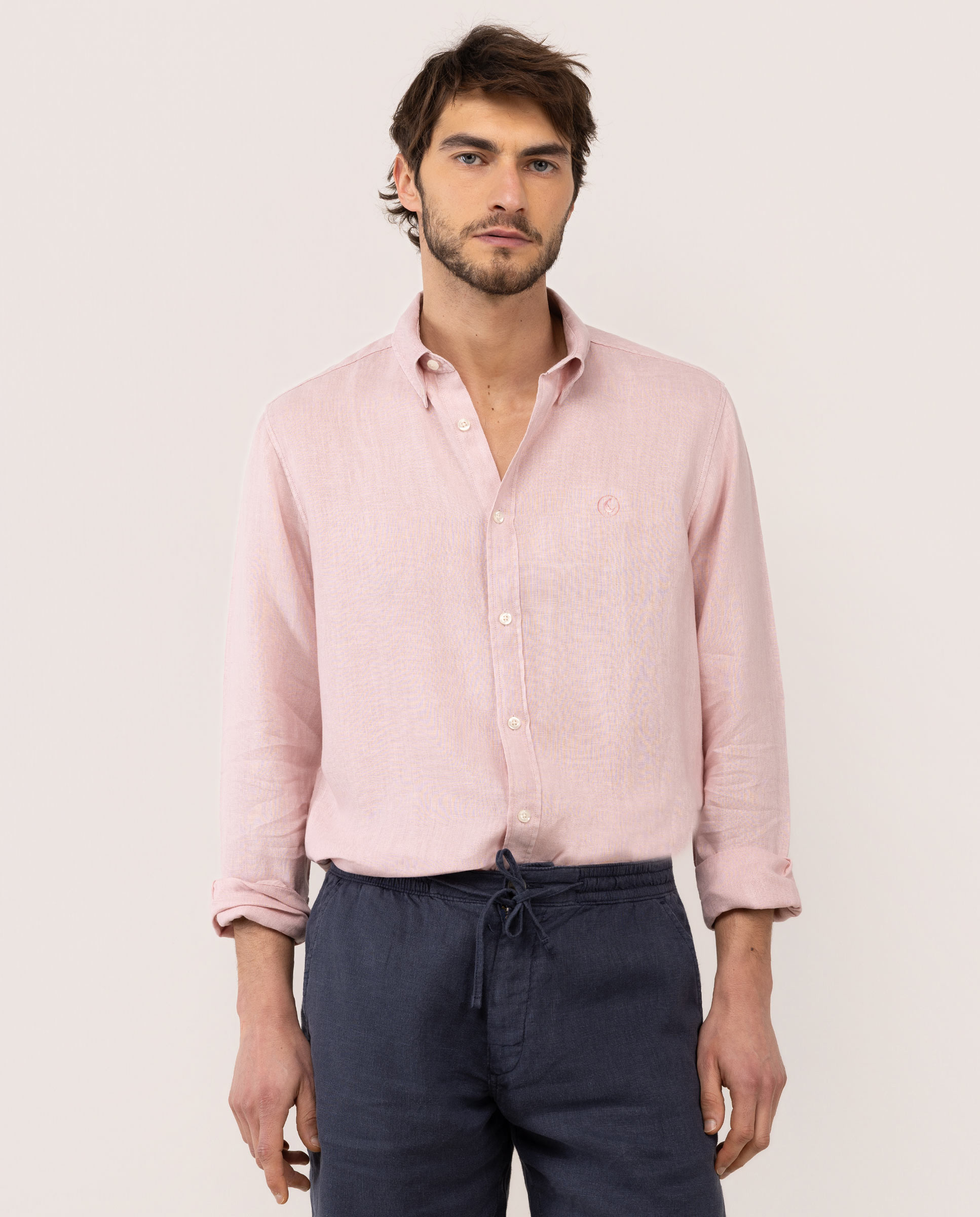 Garment Dyed Button Down Linen Shirt Pink
