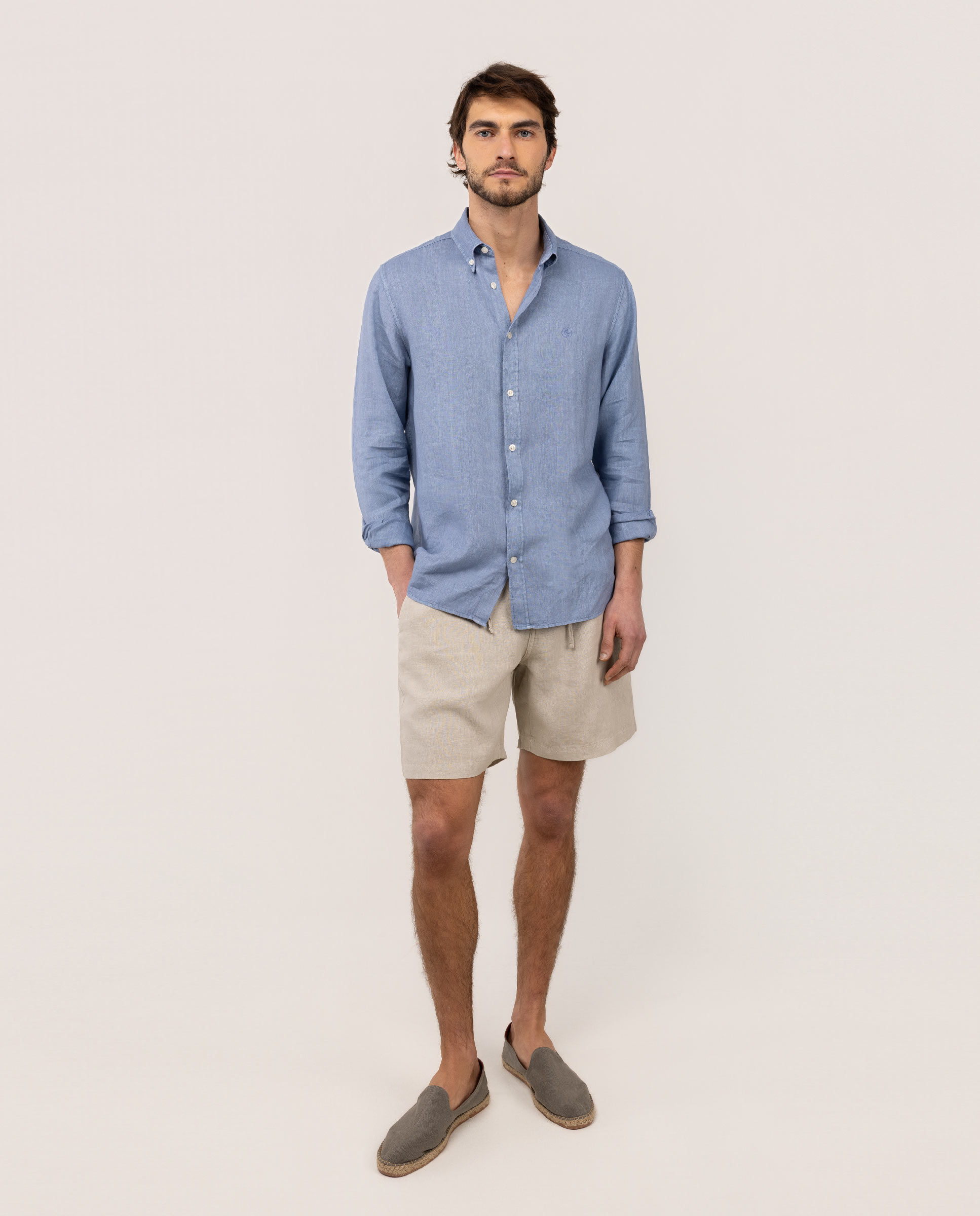 Linen Shirt Garment Dyed Button Down Medium Blue