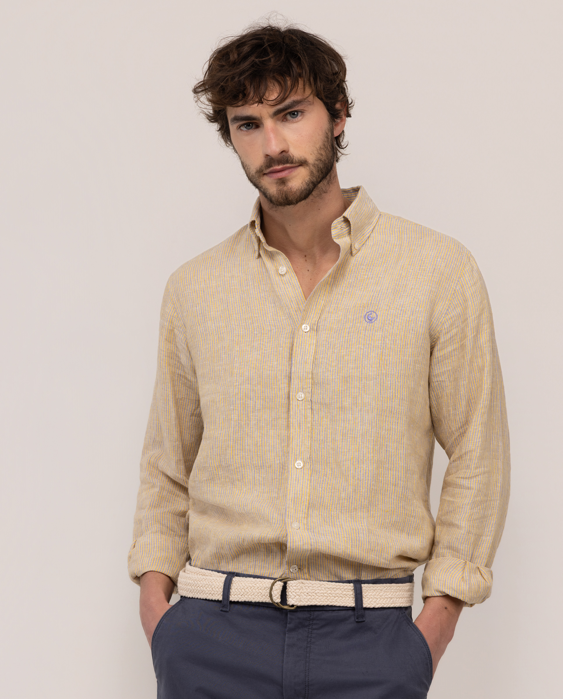 Yale Bottom Down Linen Shirt, Lavender Orange