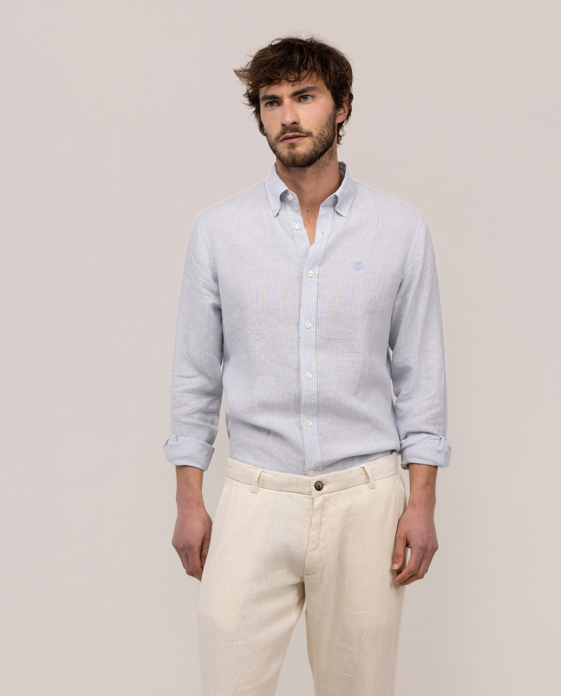 Yale Button Down Linen Shirt Light Blue Raw