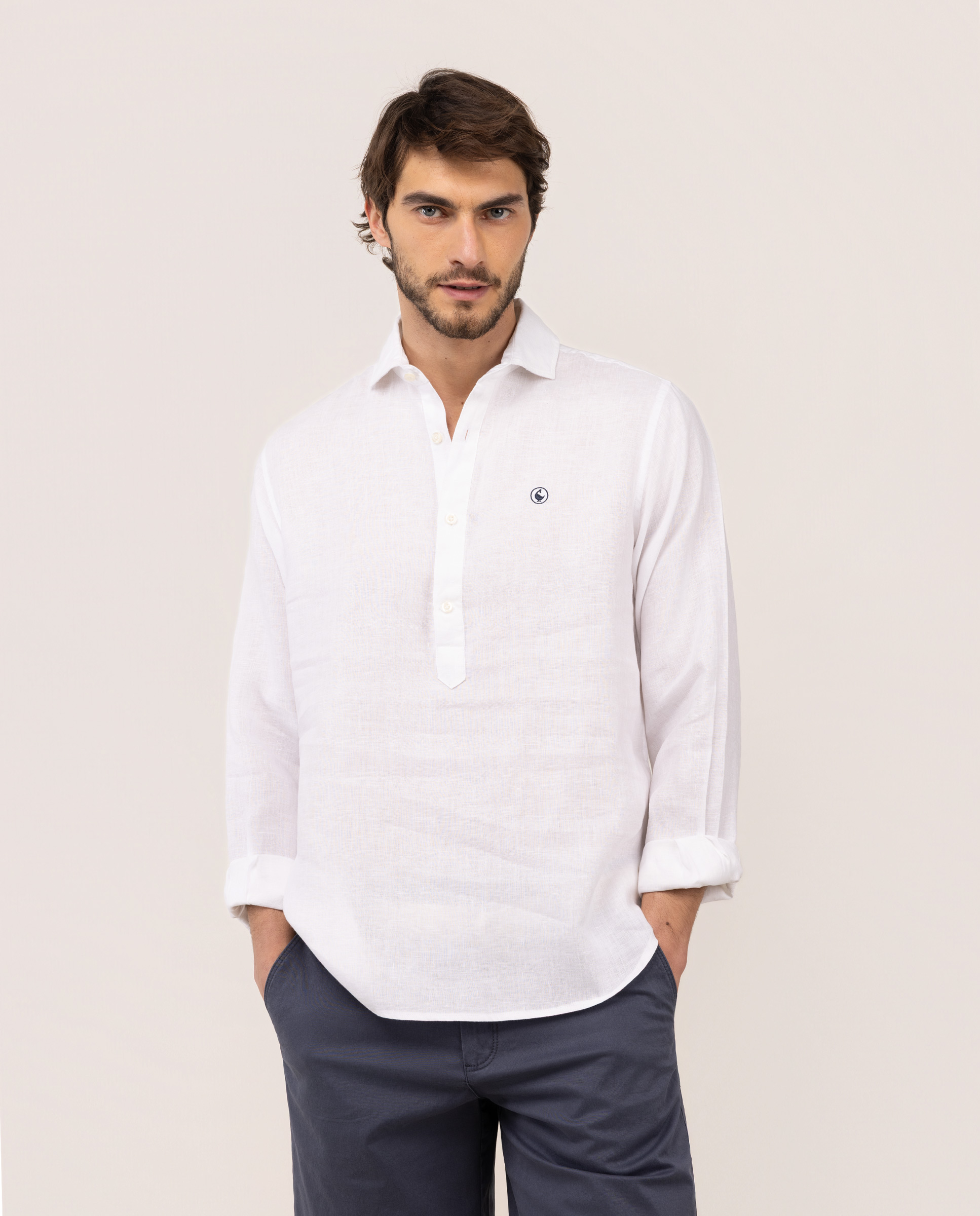 White Linen Polo Shirt