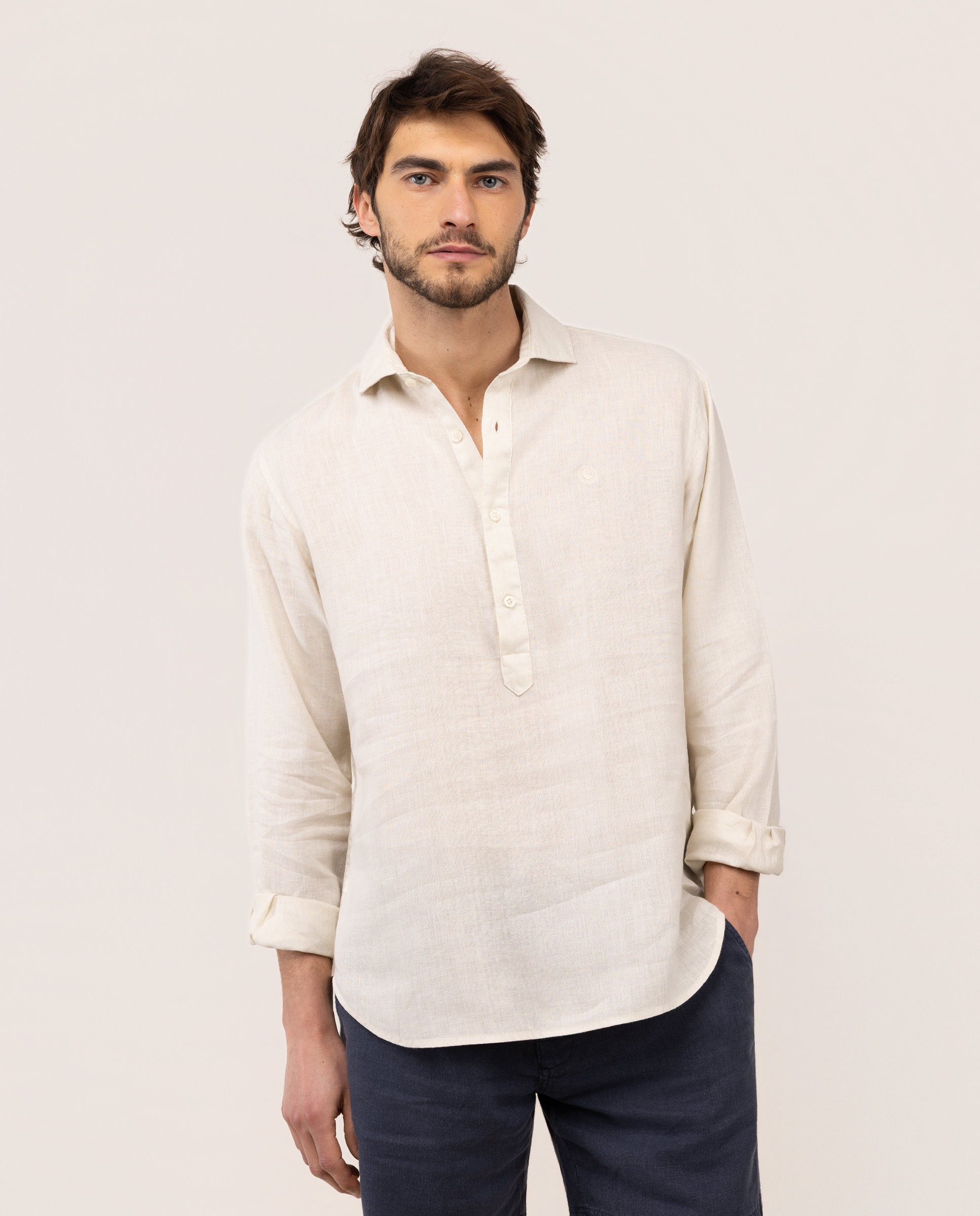 Beige Linen Polo Shirt