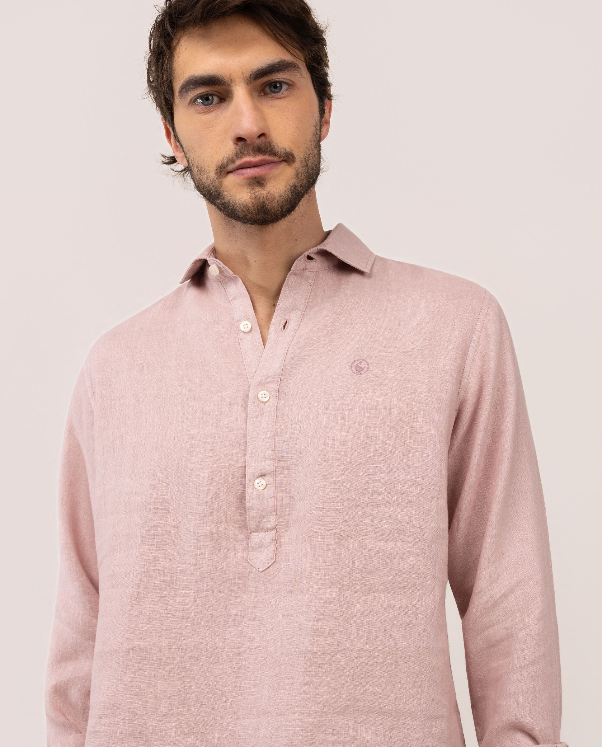 Pink Linen Polo Shirt