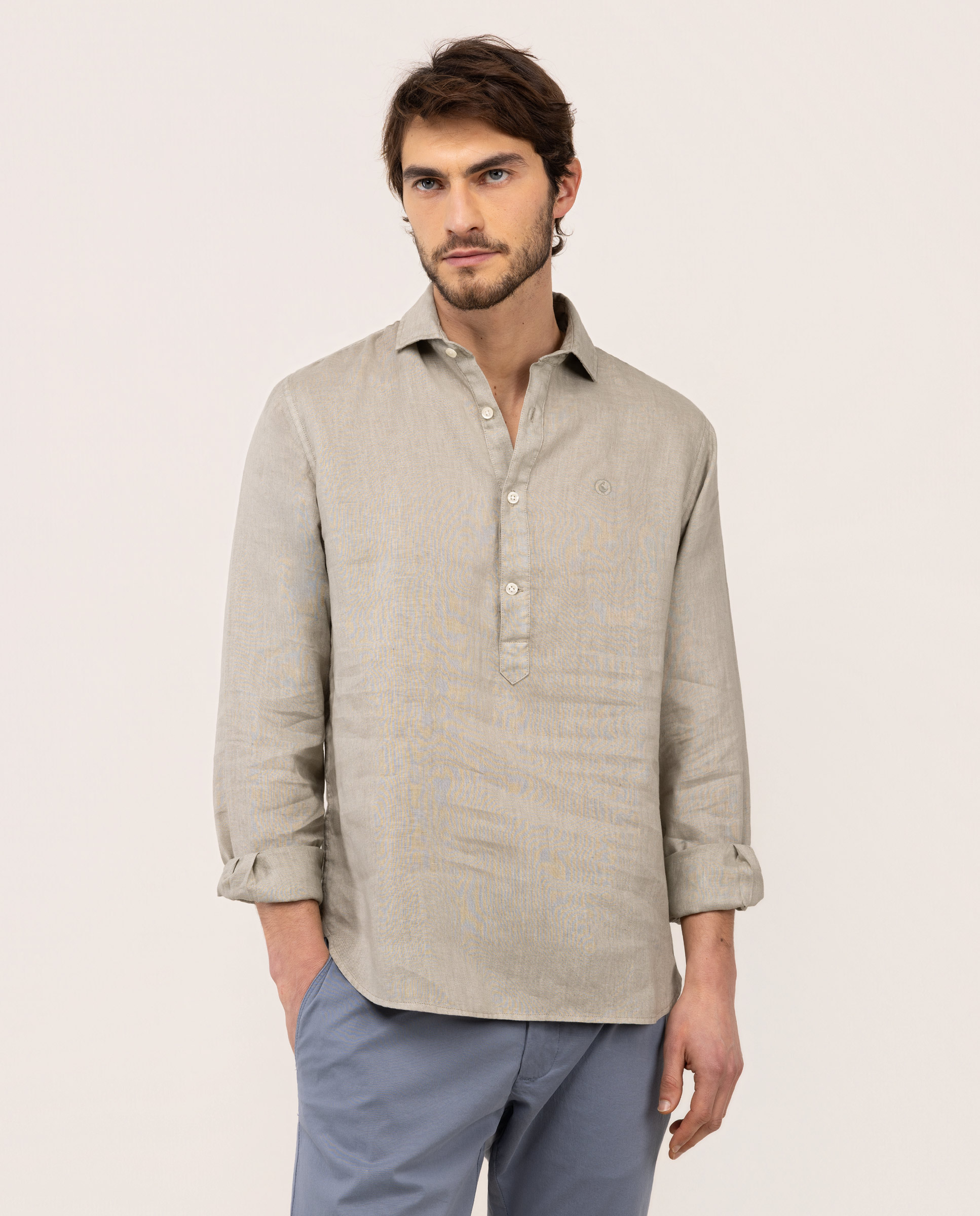 Khaki Linen Polo Shirt