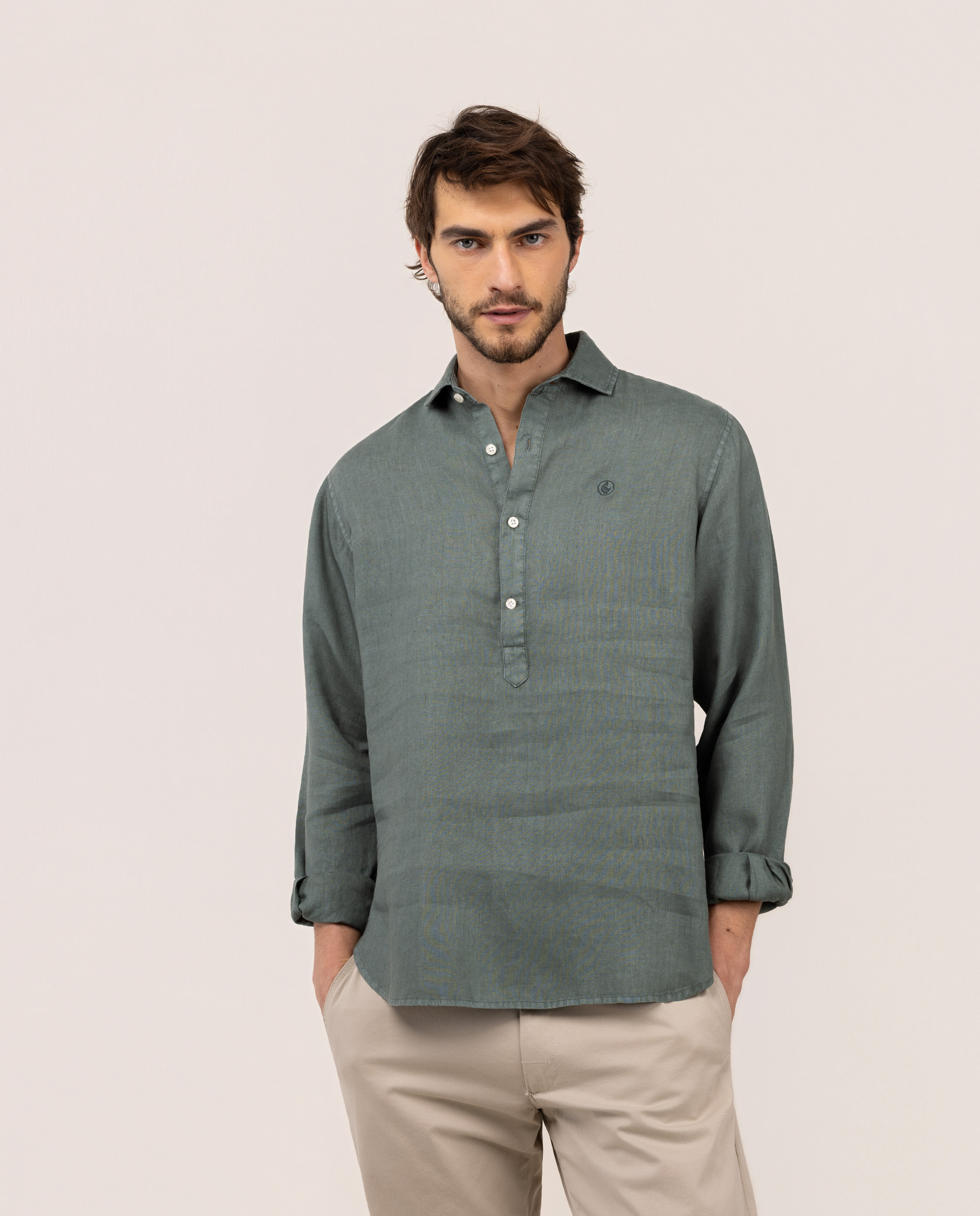 Dark Green Linen Polo Shirt