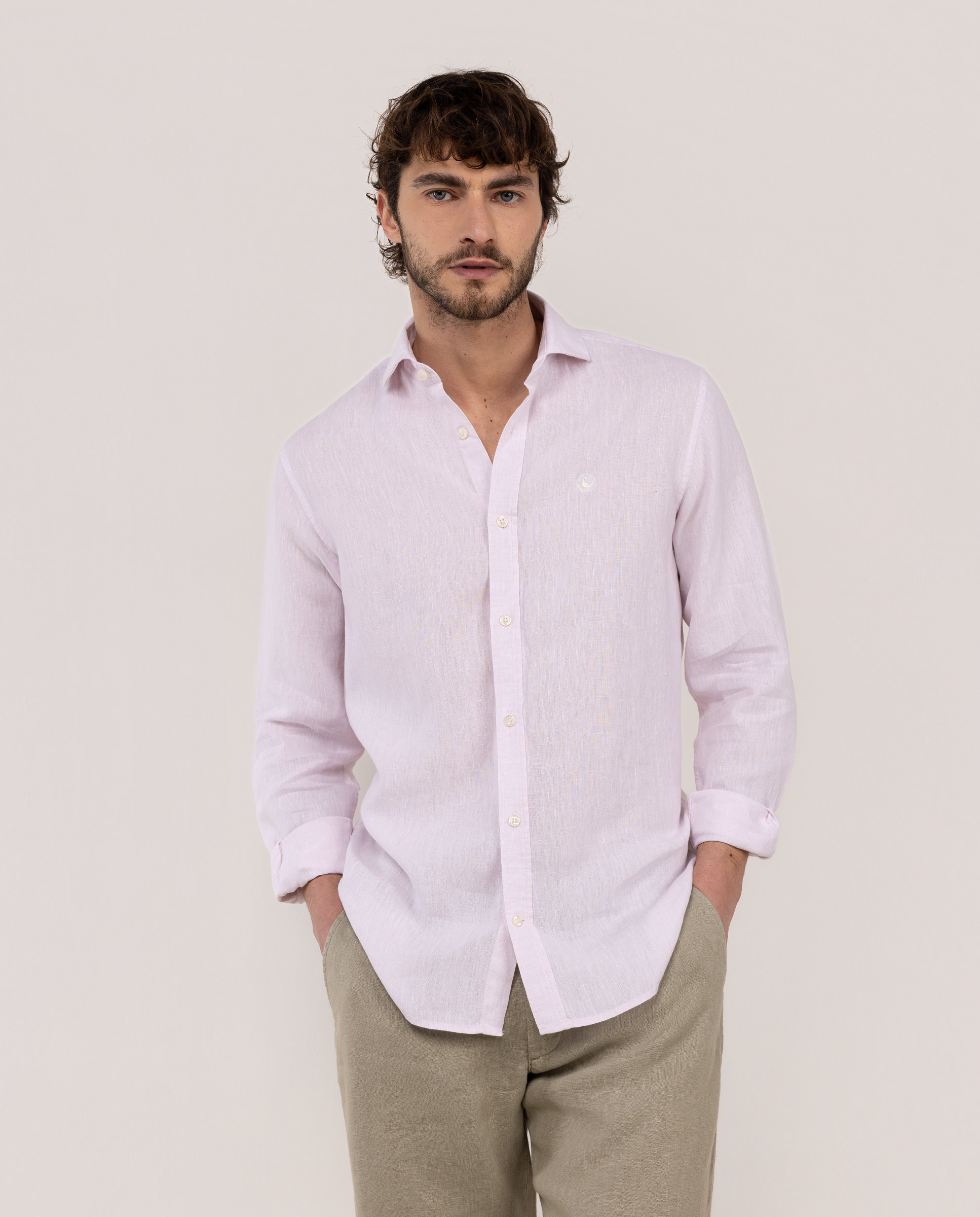 Pink Linen Chambray Shirt with Italian Collar