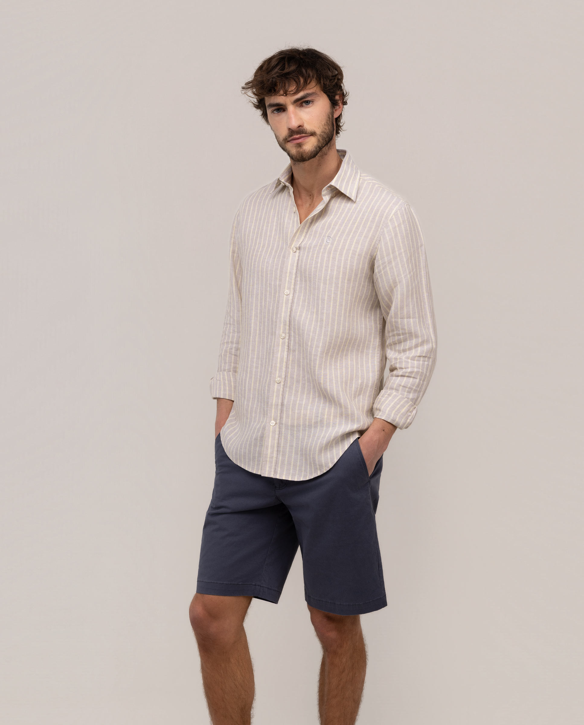 Chambray Butcher Beige Linen Shirt