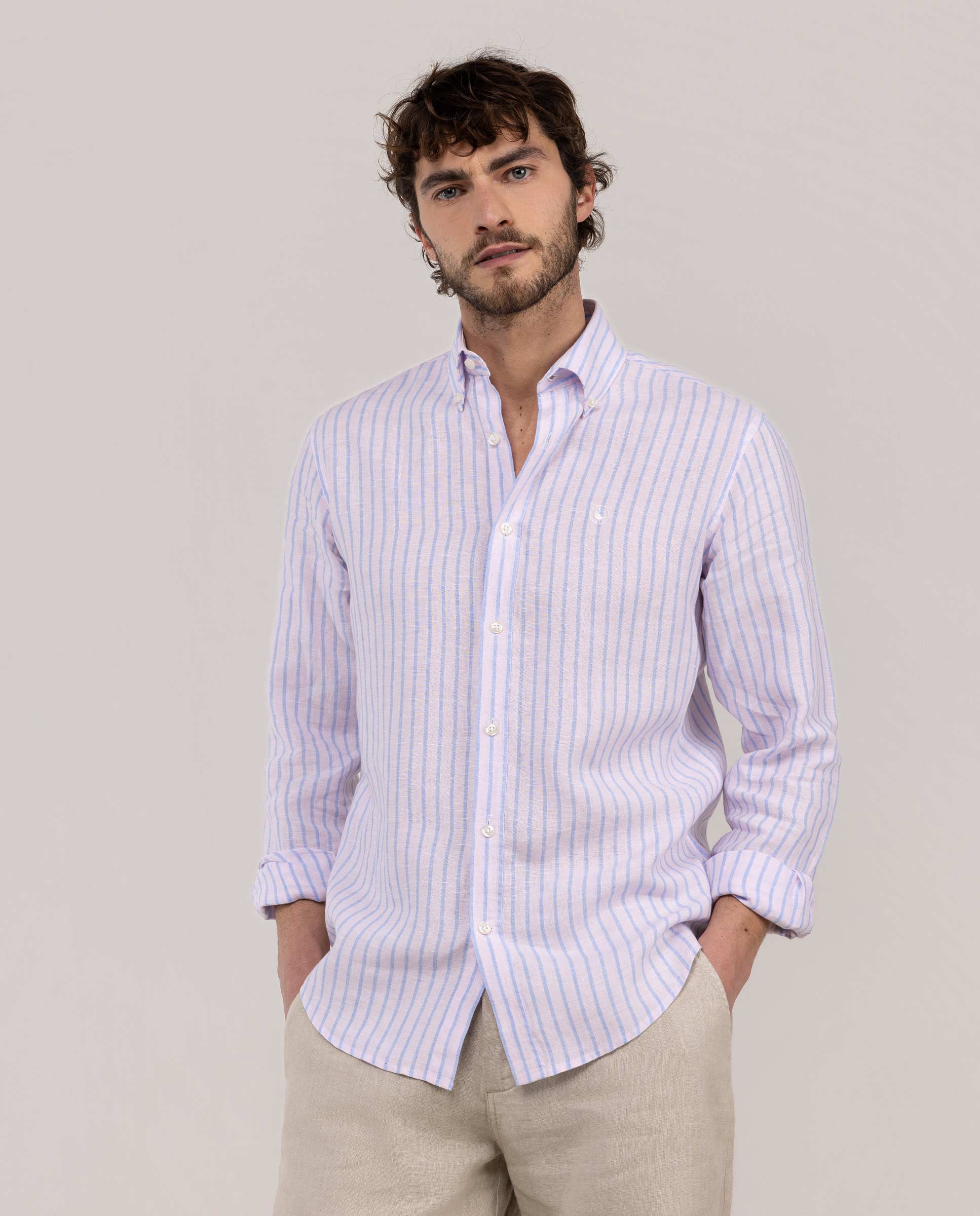 Butcher Navy Chambray Linen Shirt