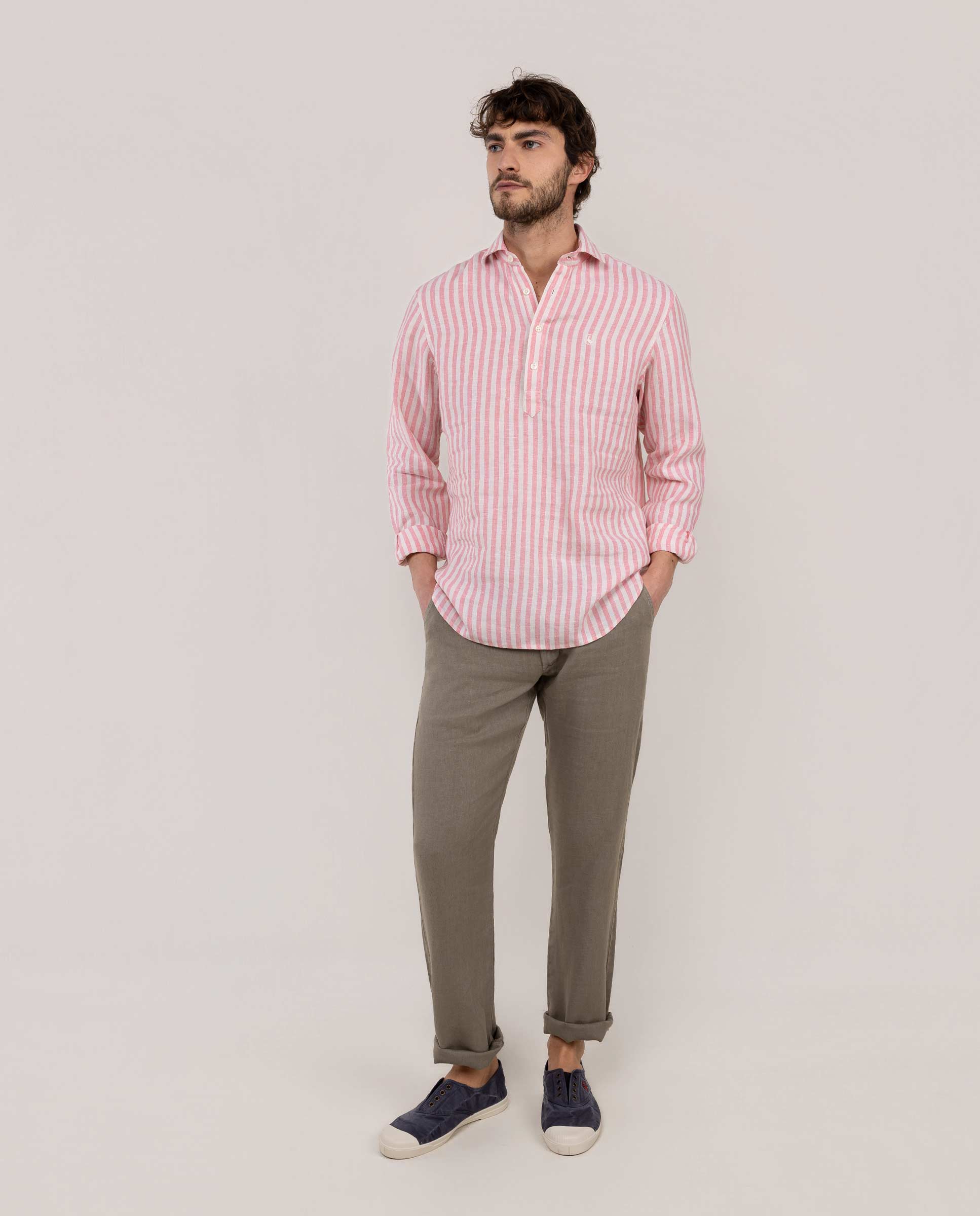 Camisa Polera Lino Raya Kodak Rojo Crudo