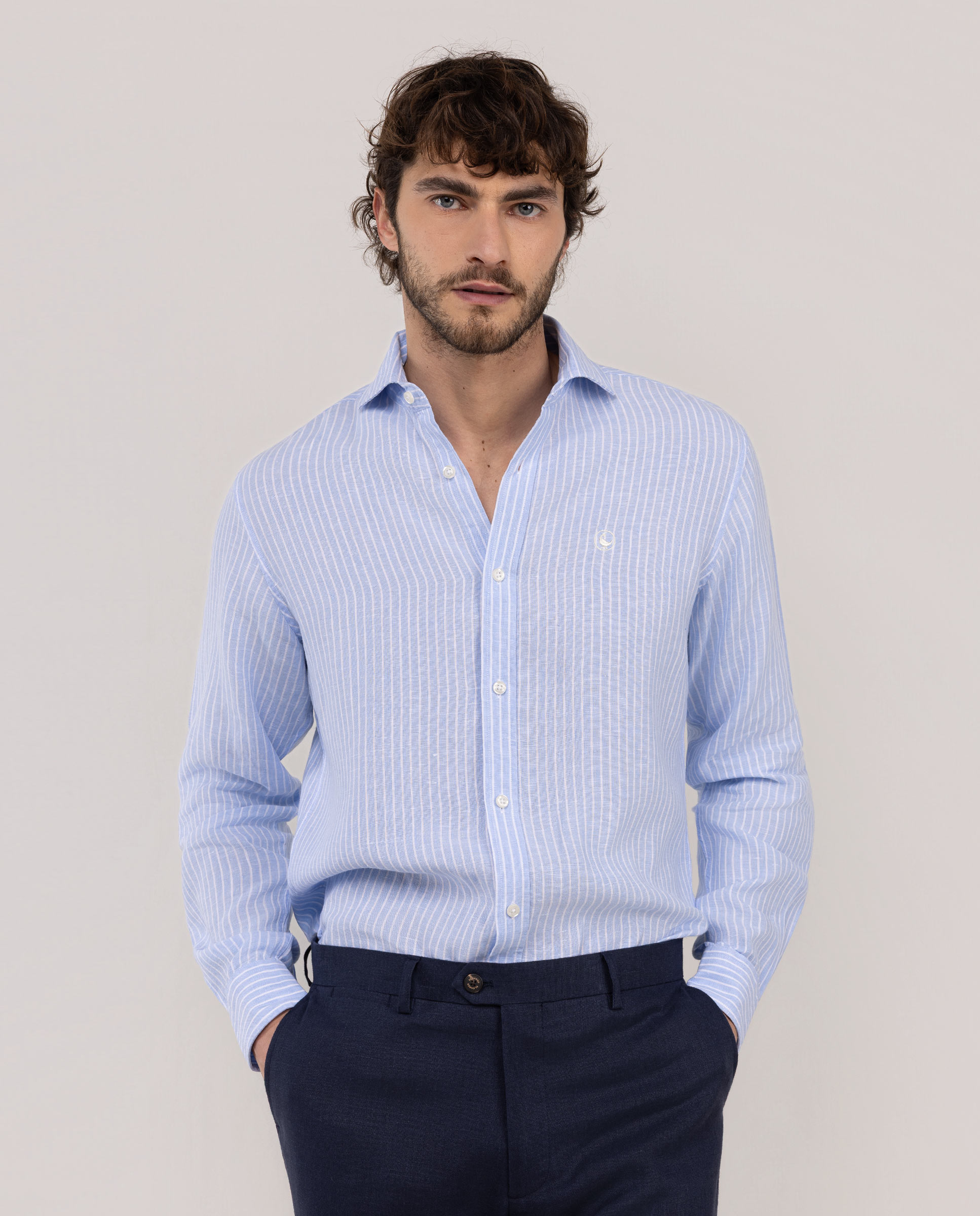Light Blue Striped Linen Shirt
