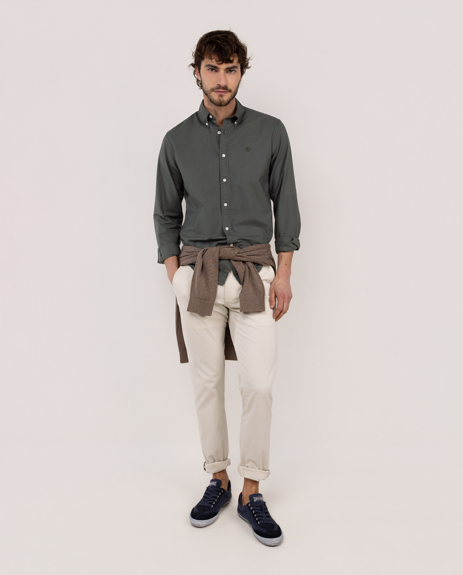 Camisa Algodón Garment Dyed Verde