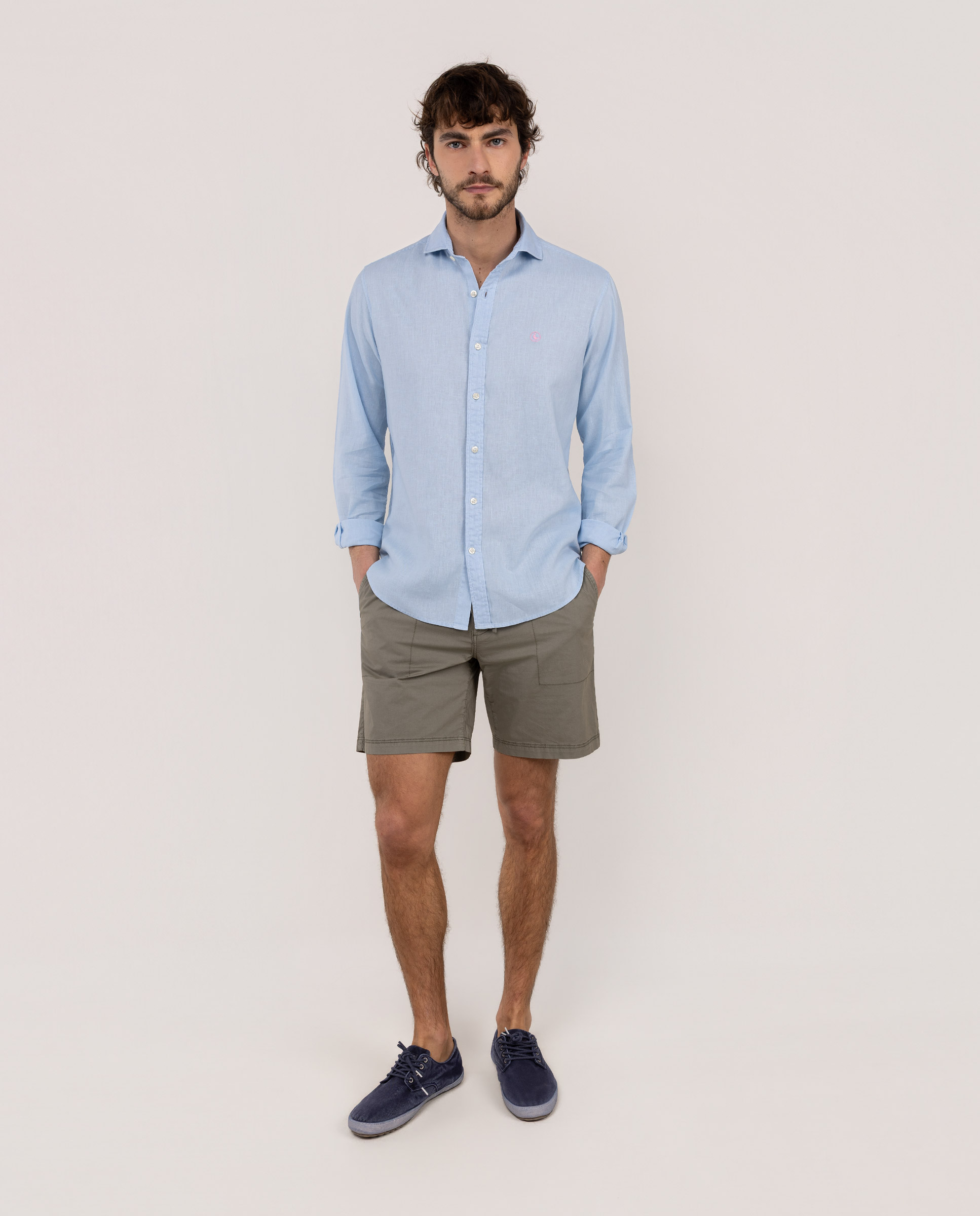 Camisa Algodón Lino Celeste