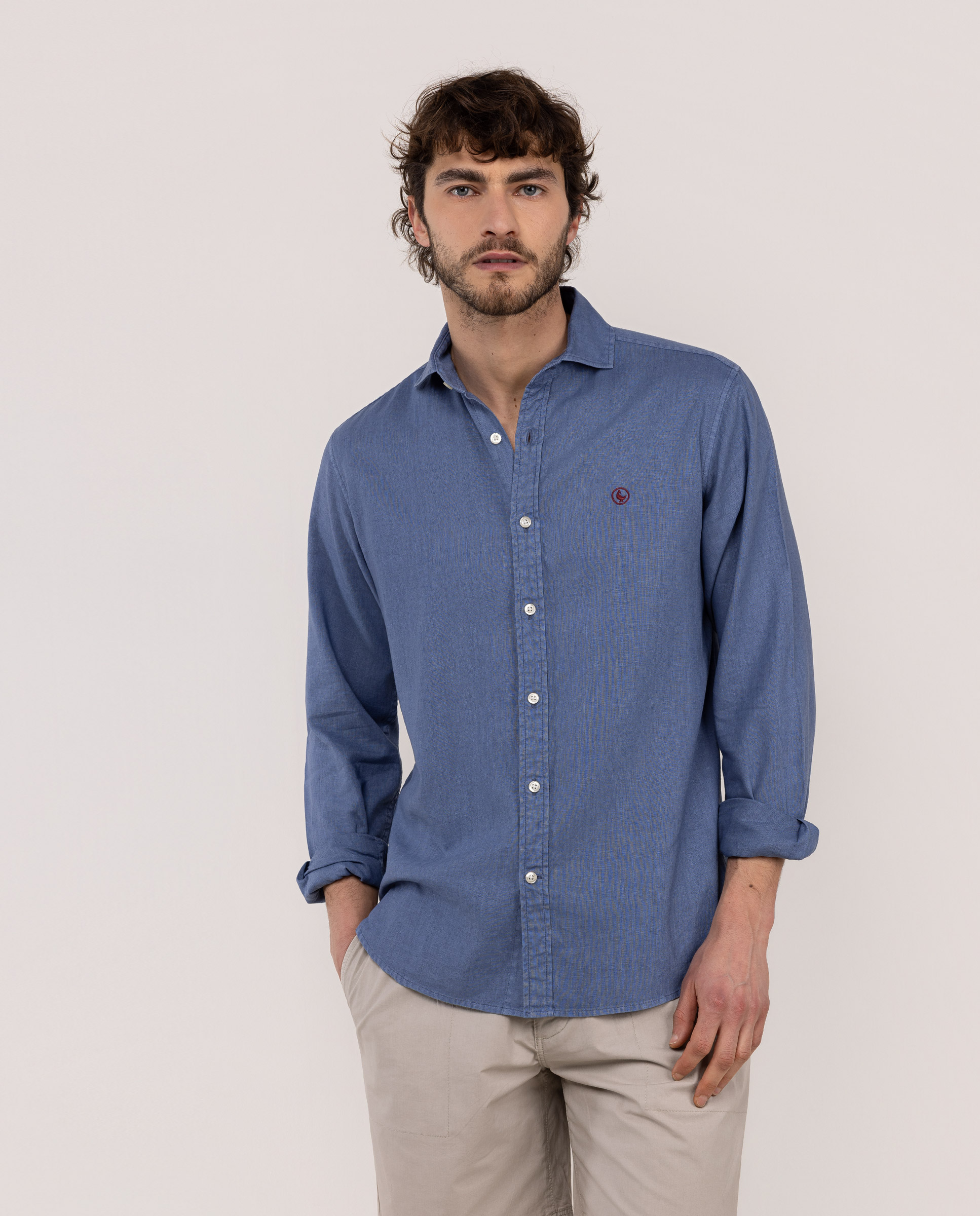 Camisa Algodón Lino Marino
