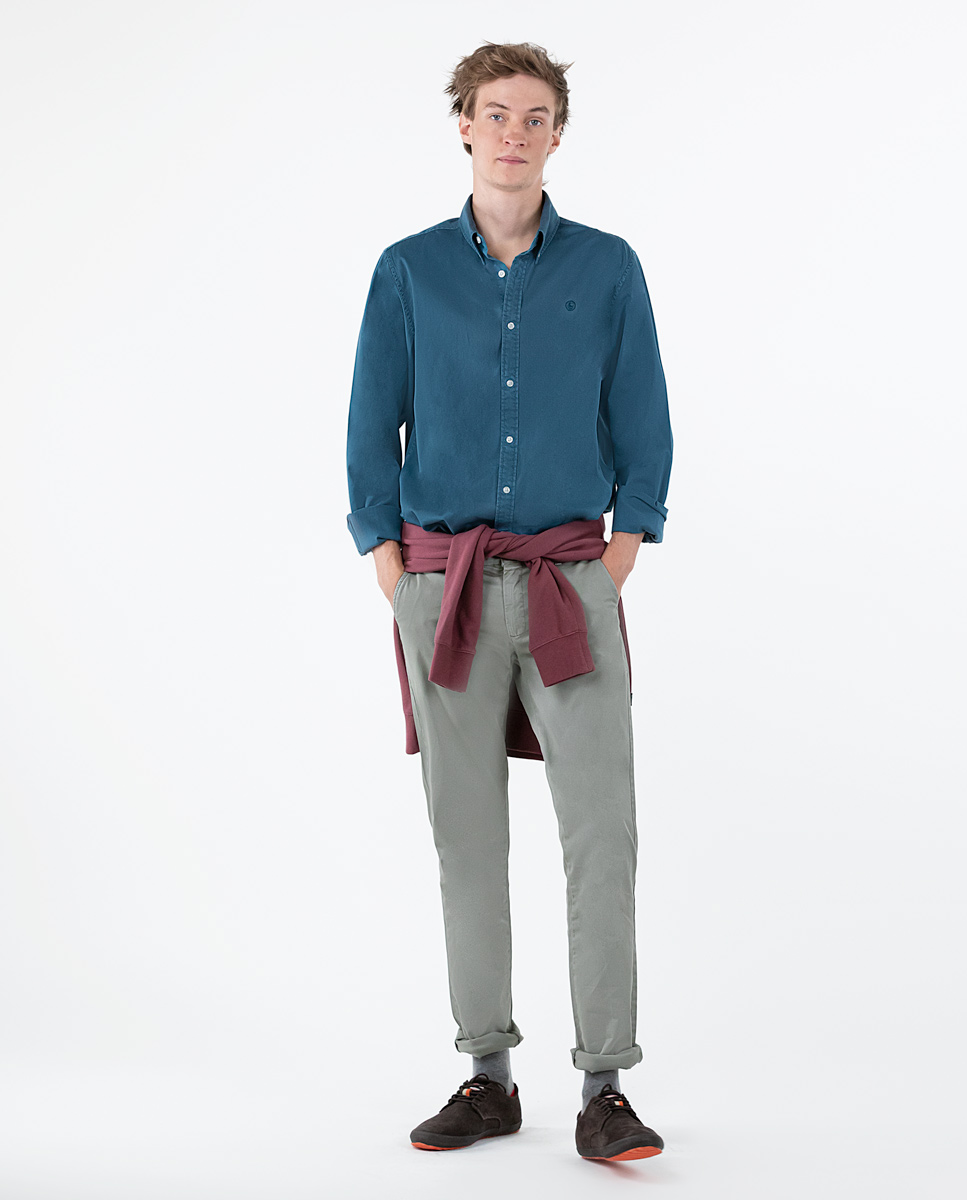 Garment Dyed Blue-Green Twill Shirt