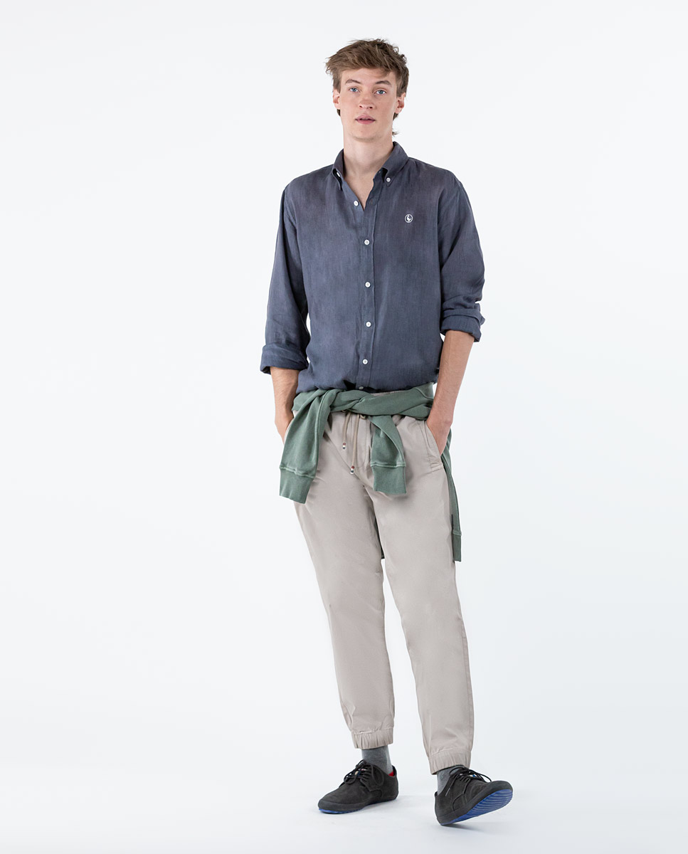 Garment Dyed Grey Linen Shirt