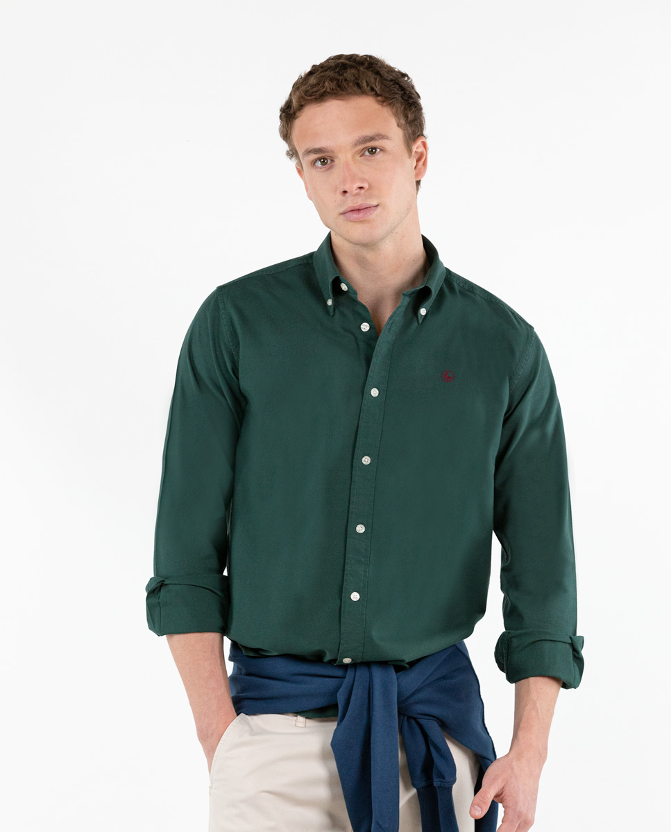 Garment Dyed Bottle Green Cotton Shirt