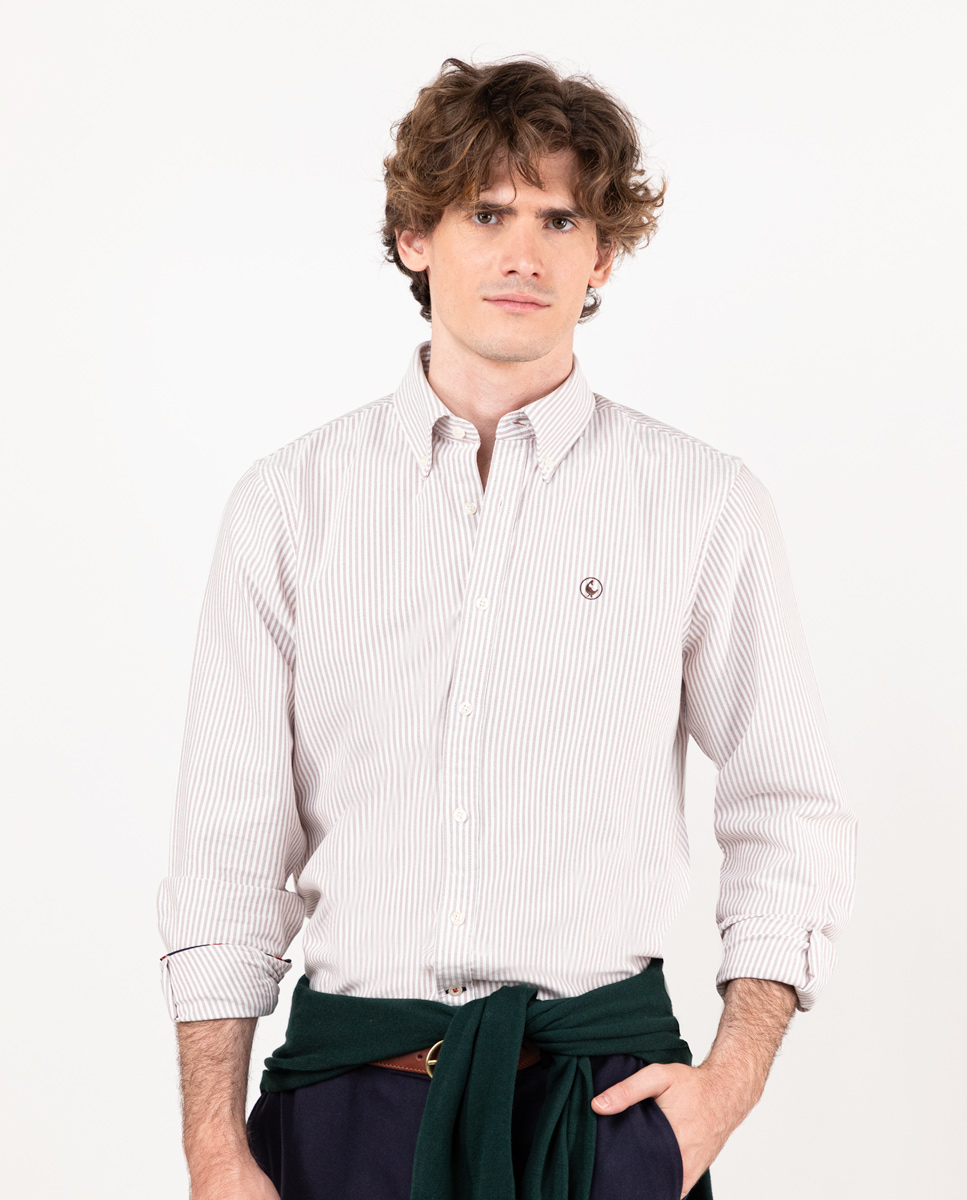 Beige Stripe Yale Oxford Shirt