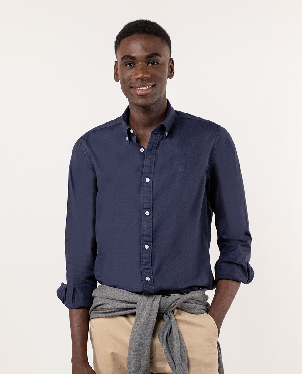 Navy Garment Dyed Twill Shirt
