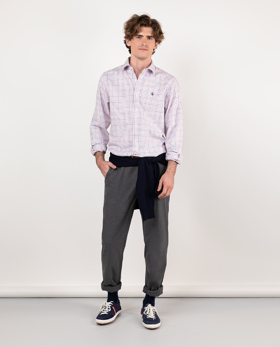 Camisa Cuadro Tattersall Perfil Marino y Naranja