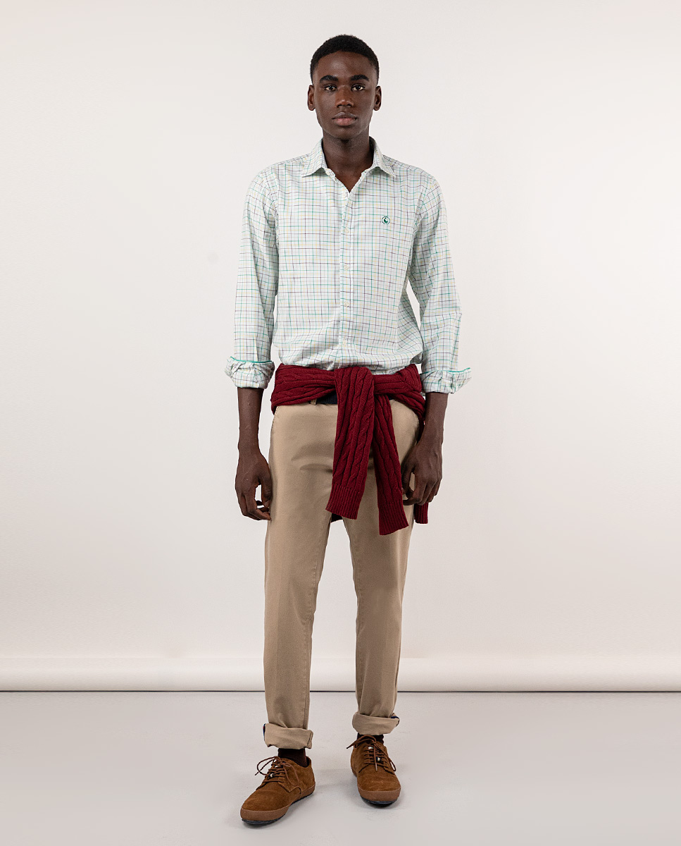 Tattersall Check Shirt W Green & Yellow Outline