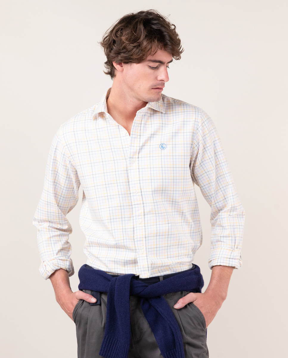 Tattersall Check Shirt W Blue & Yellow Outline