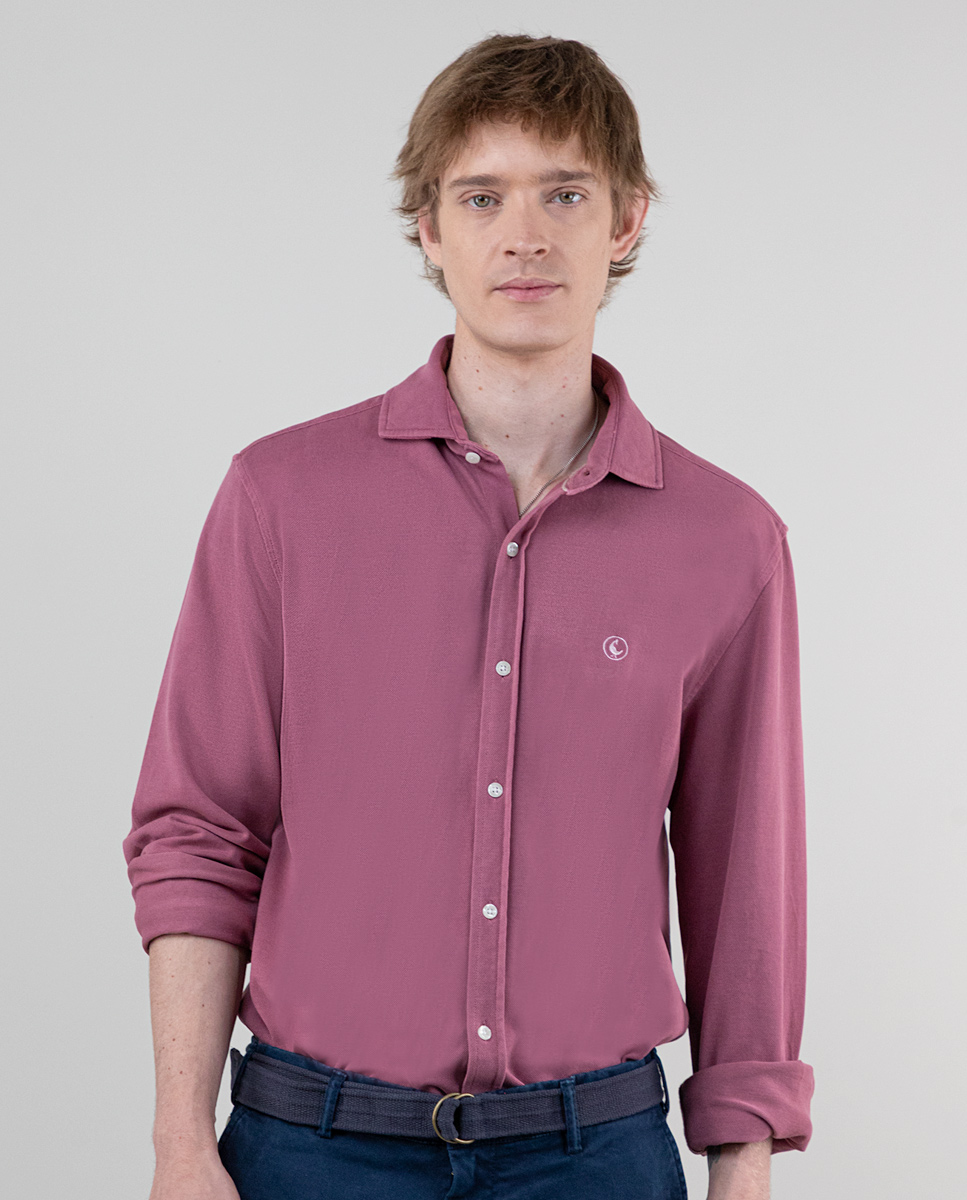 Textured Weave Maroon Garment Dyed Shirt