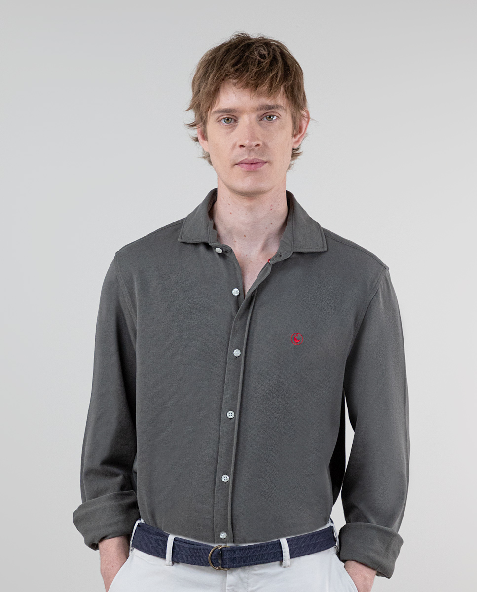 Textured Weave Green Garment Dyed Shirt