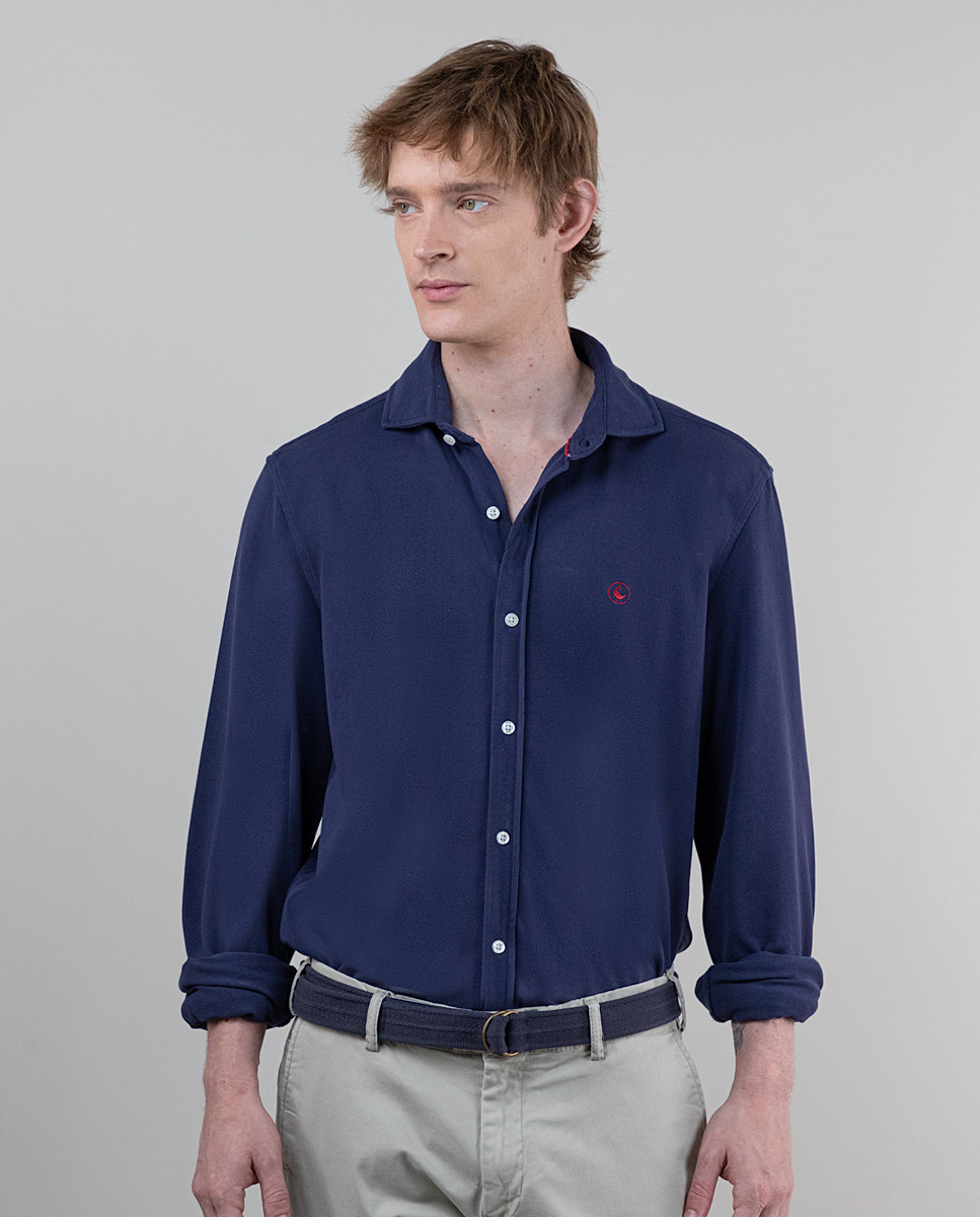 Textured Weave Navy Garment Dyed Shirt