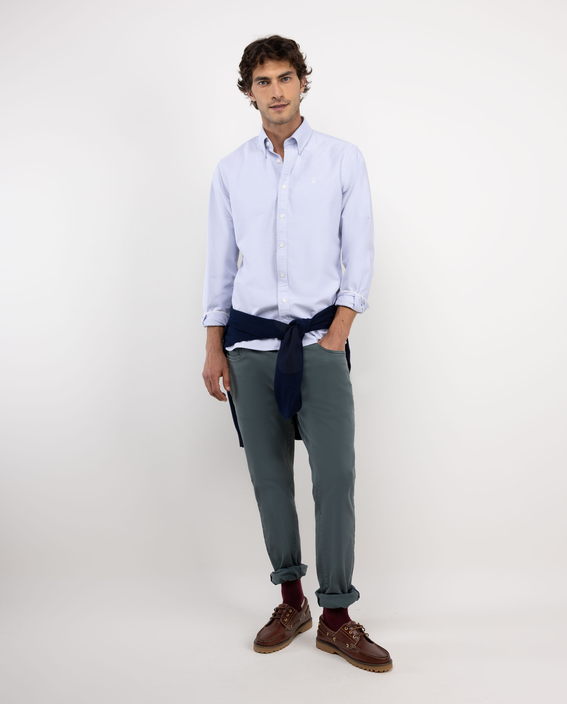 Solid-coloured Grey Oxford Shirt